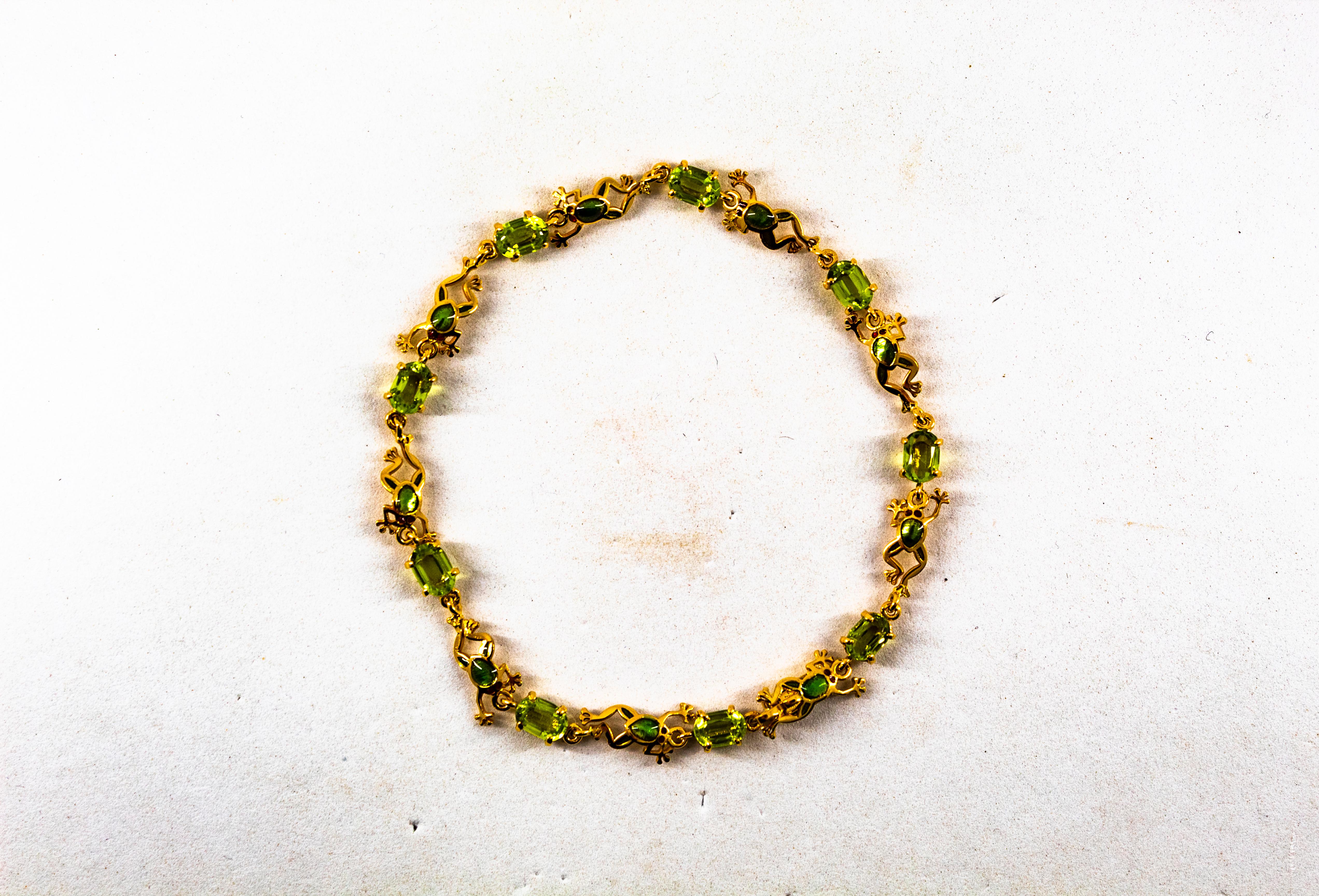 Jugendstil-Armband „Frog“ aus Gelbgold mit 5,40 Karat Peridot im Ovalschliff im Angebot 4