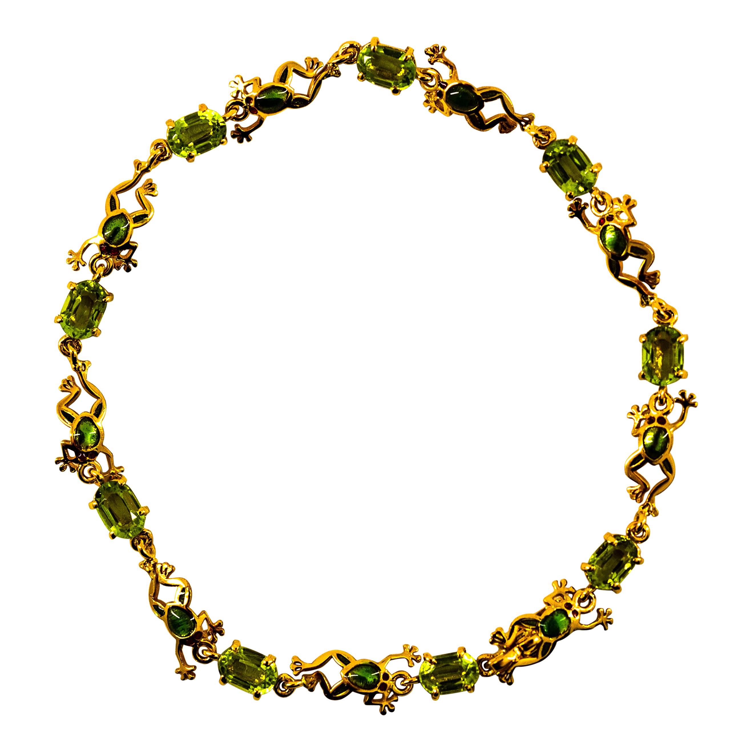 Jugendstil-Armband „Frog“ aus Gelbgold mit 5,40 Karat Peridot im Ovalschliff im Angebot