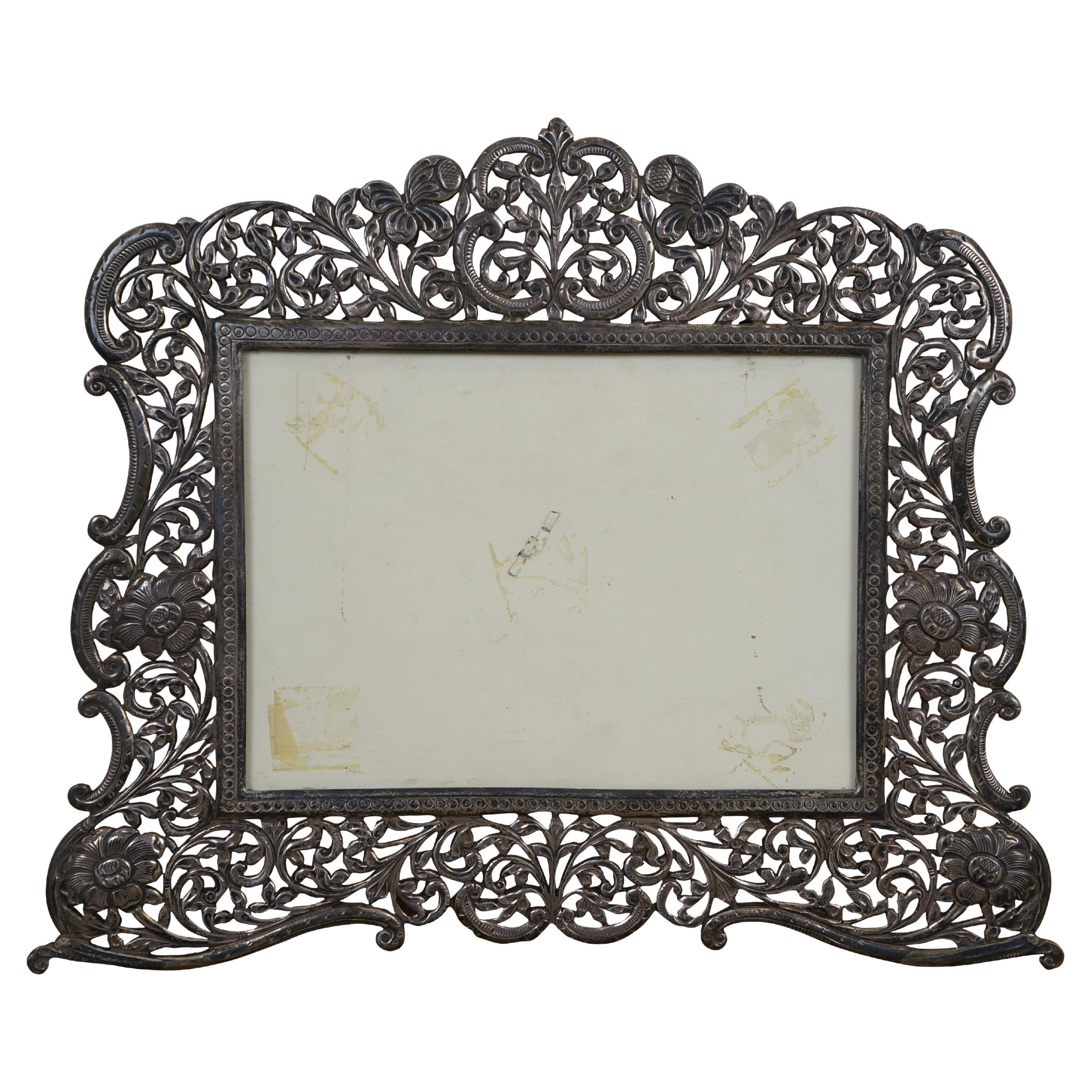 Marco de fotos de filigrana floral de plata de ley .925 estilo Art Nouveau 5x7