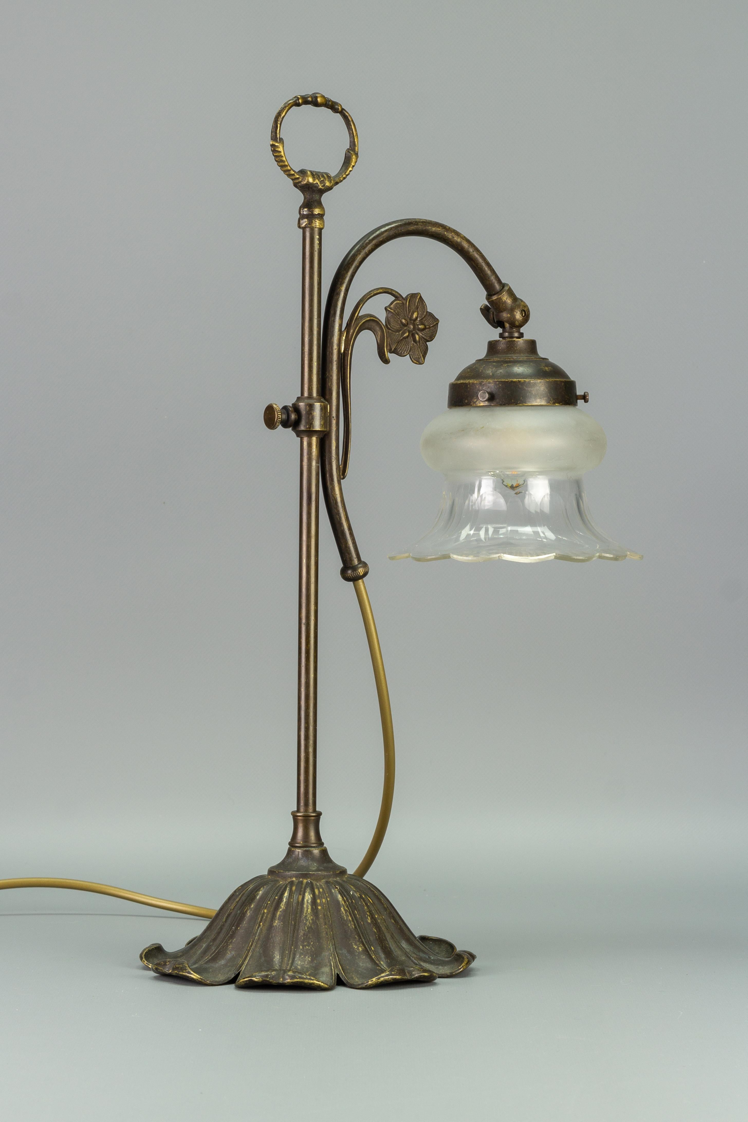 Art Nouveau Style Adjustable Height Brass and Glass Table Lamp 2
