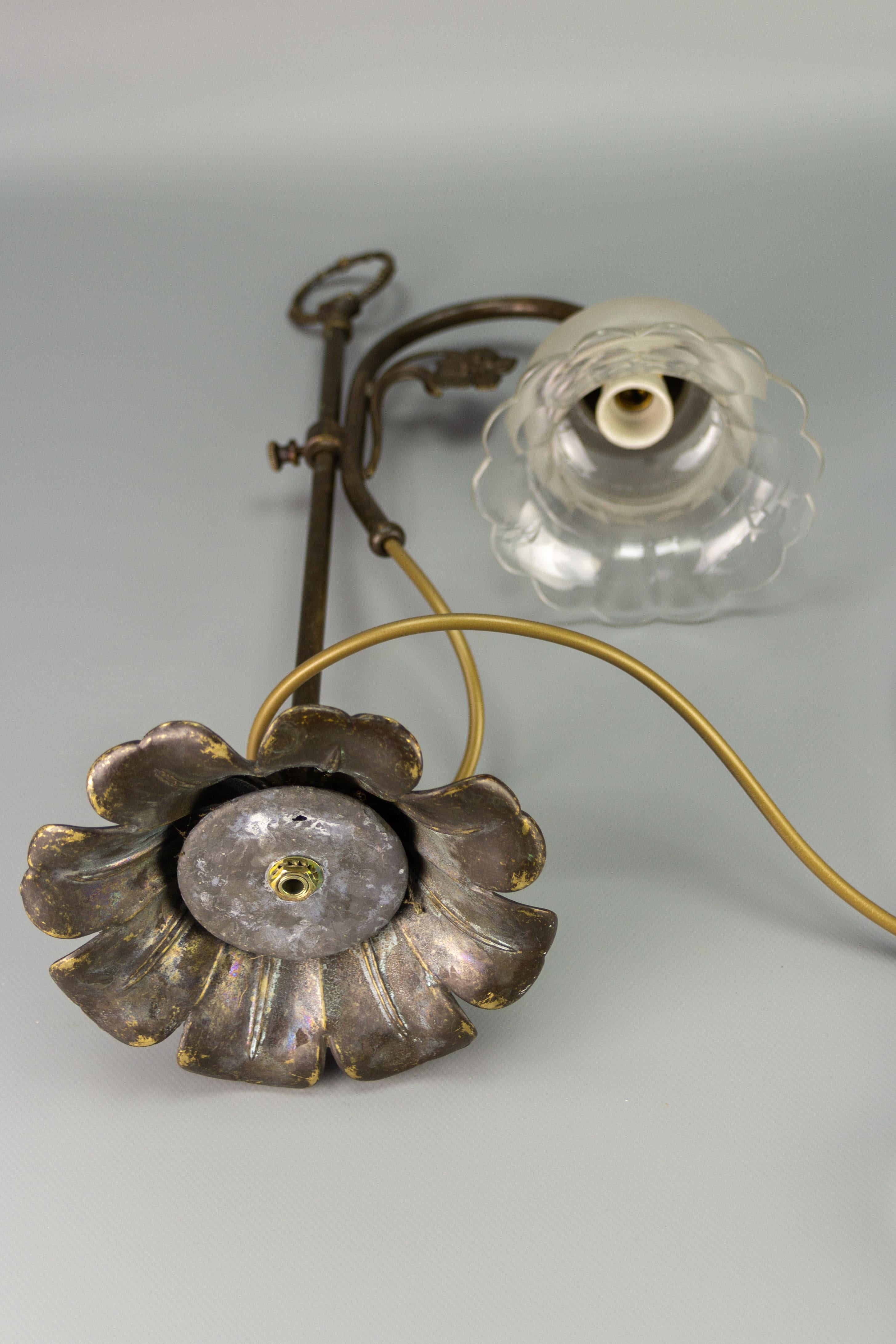 Art Nouveau Style Adjustable Height Brass and Glass Table Lamp 3