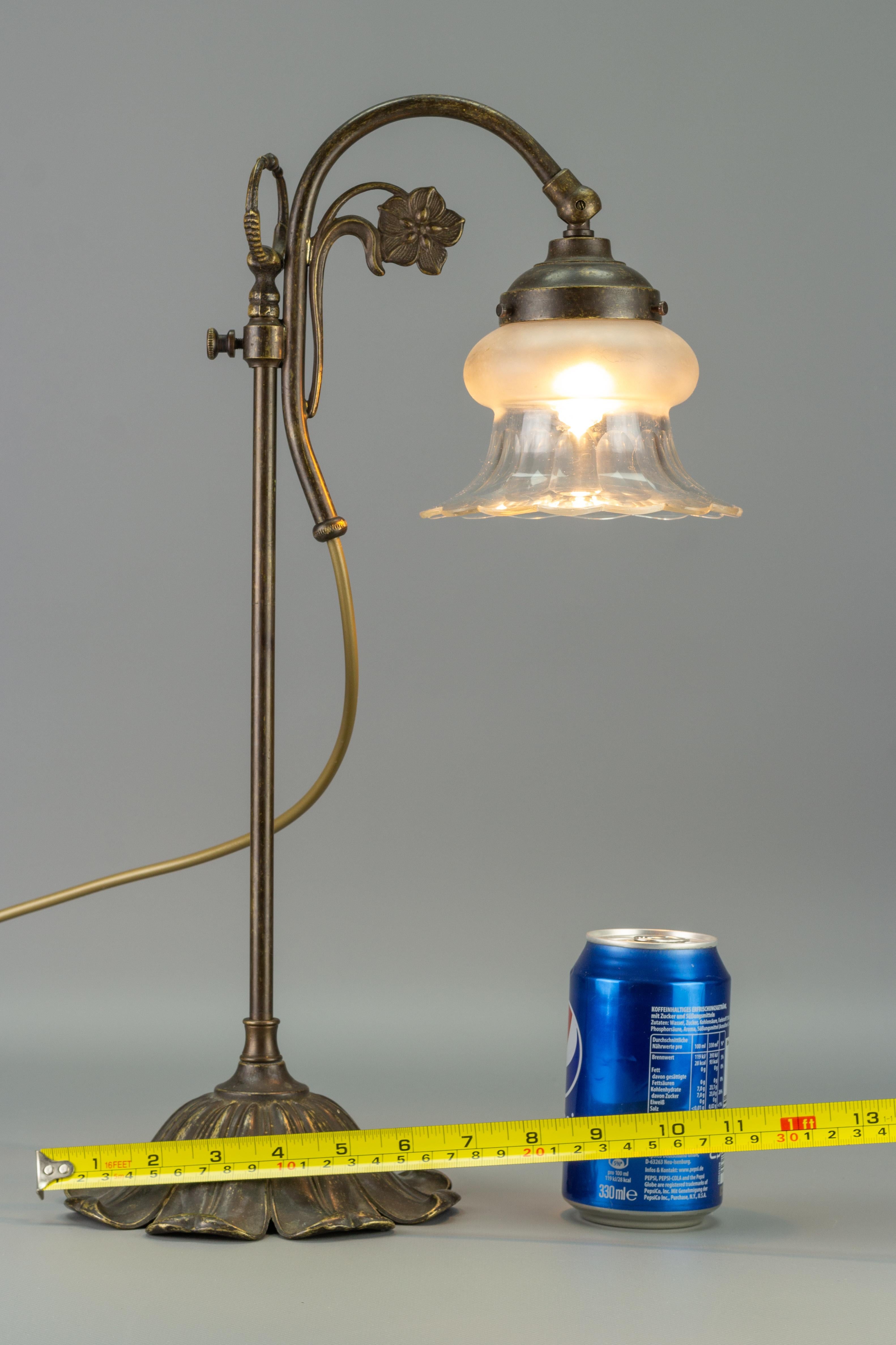 Art Nouveau Style Adjustable Height Brass and Glass Table Lamp 7