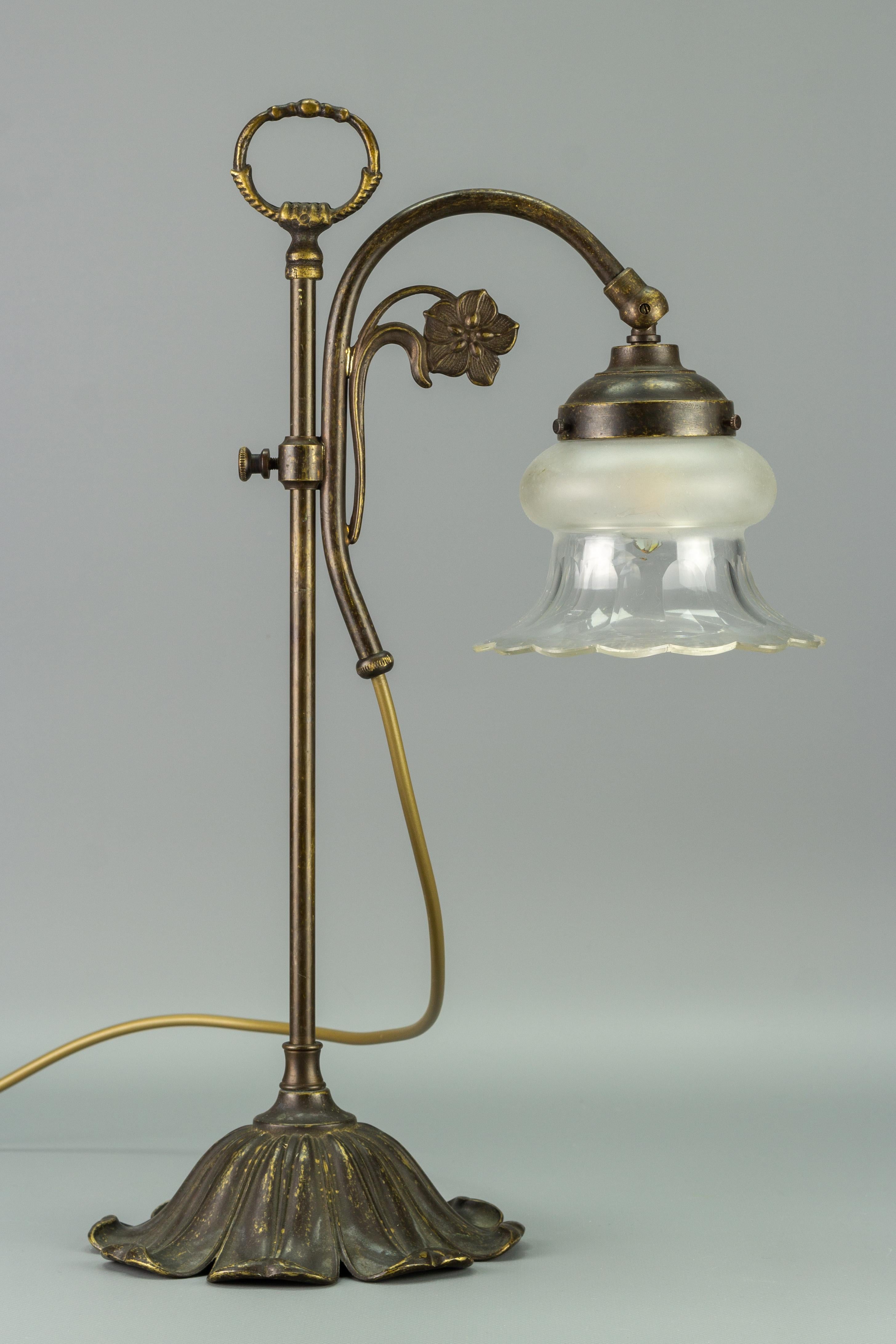 Art Nouveau Style Adjustable Height Brass and Glass Table Lamp 8