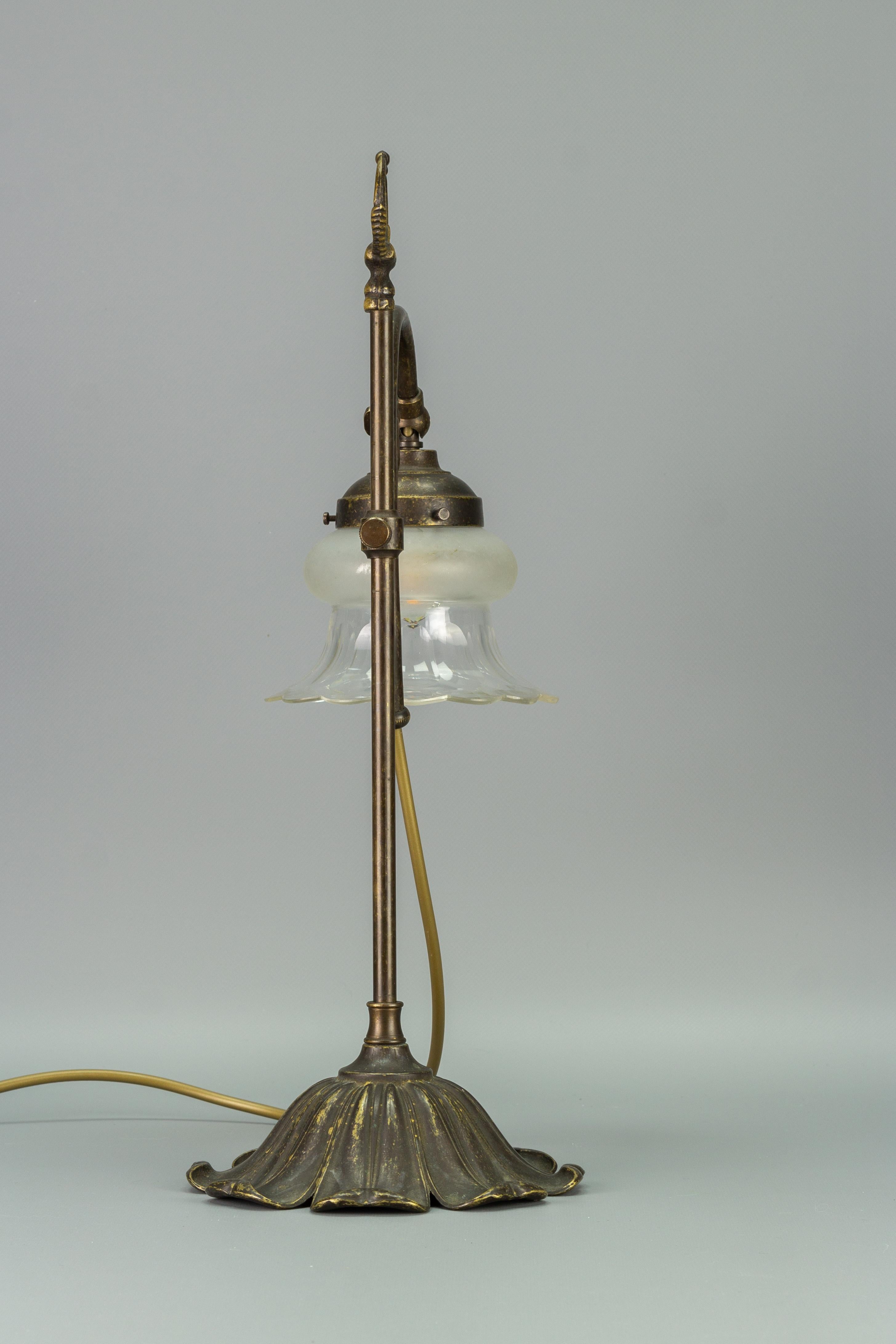 Art Nouveau Style Adjustable Height Brass and Glass Table Lamp 1