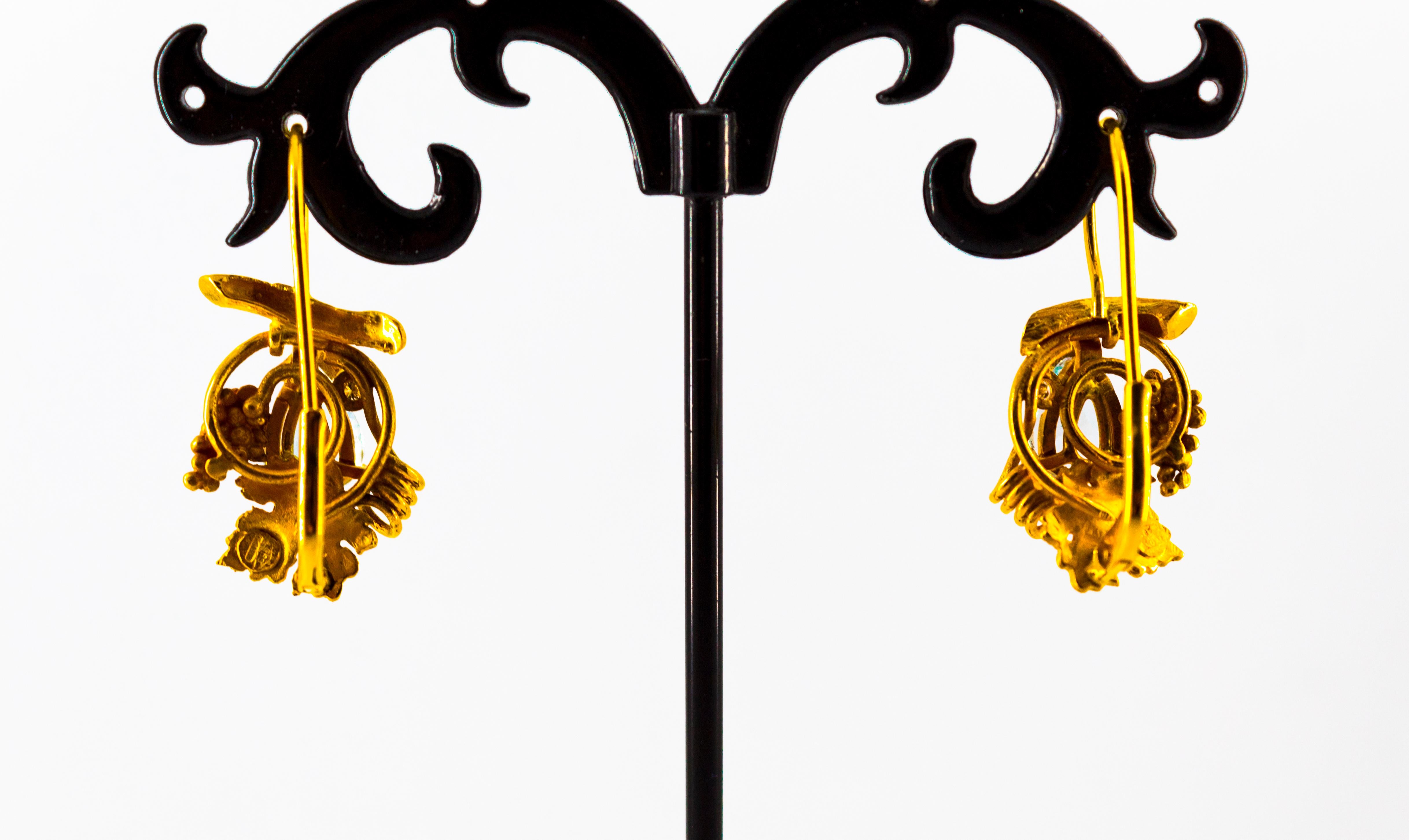 Art Nouveau Style Aquamarine White Diamond Yellow Gold Lever-Back Earrings 6