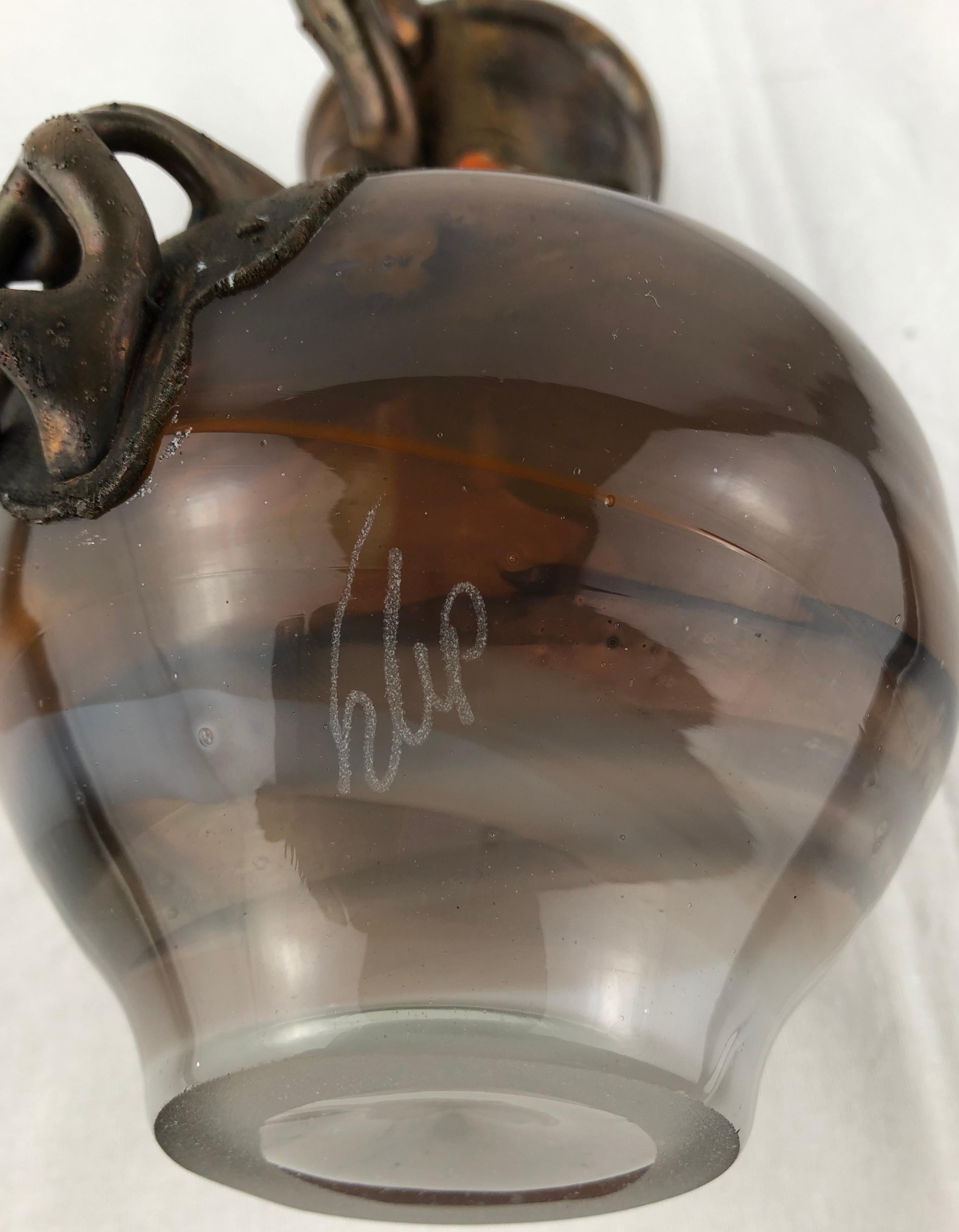 Franzsische Vase aus Kunstglas im Art nouveau-Stil, signiert im Angebot 3