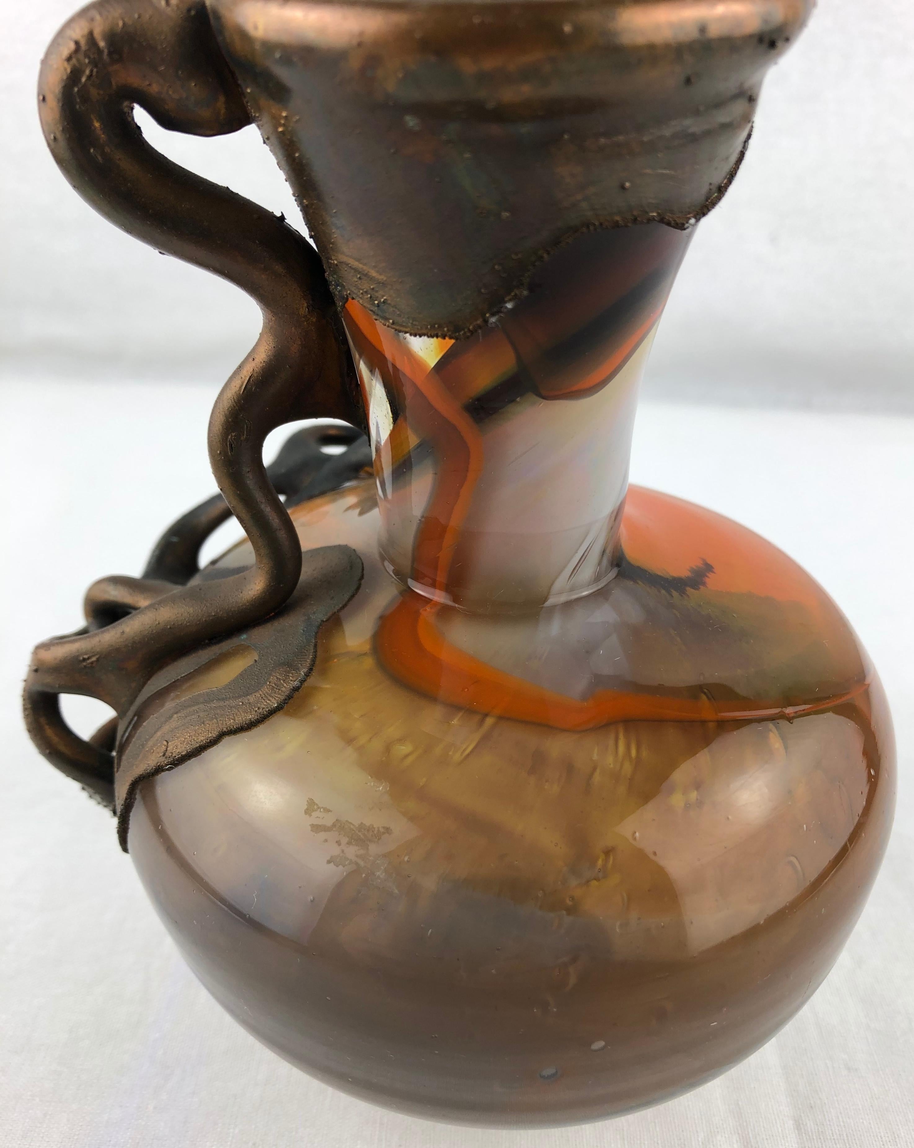 Hand-Crafted French Art Nouveau Style Art Glass Vase, Signed For Sale