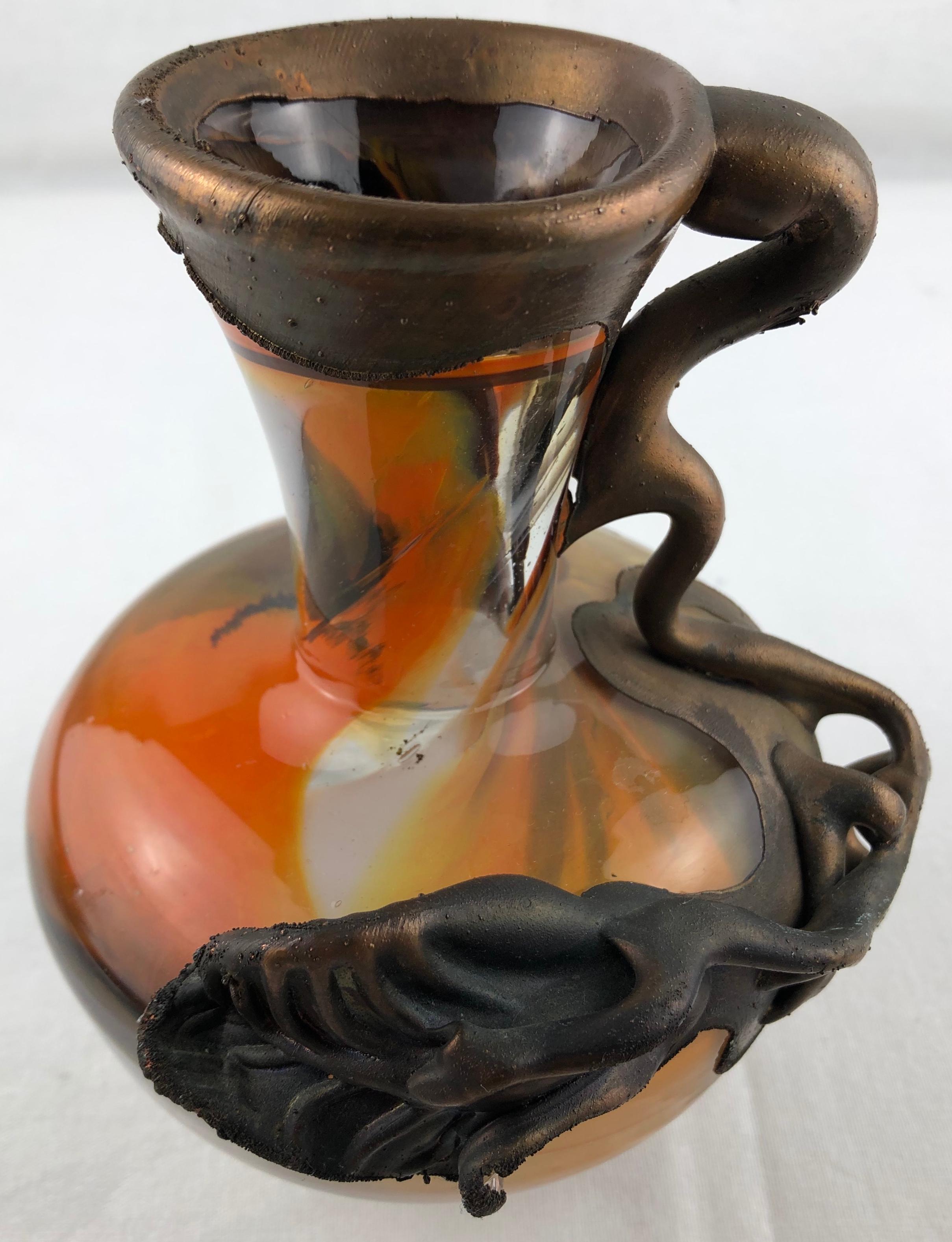 20th Century French Art Nouveau Style Art Glass Vase, Signed For Sale