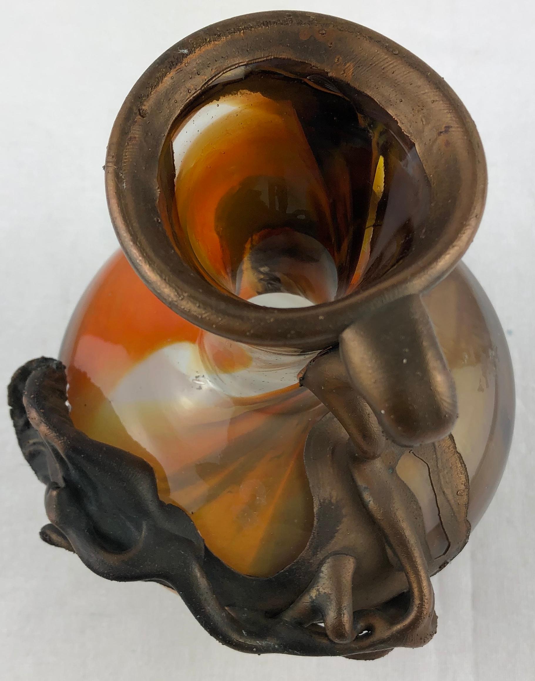 French Art Nouveau Style Art Glass Vase, Signed For Sale 1