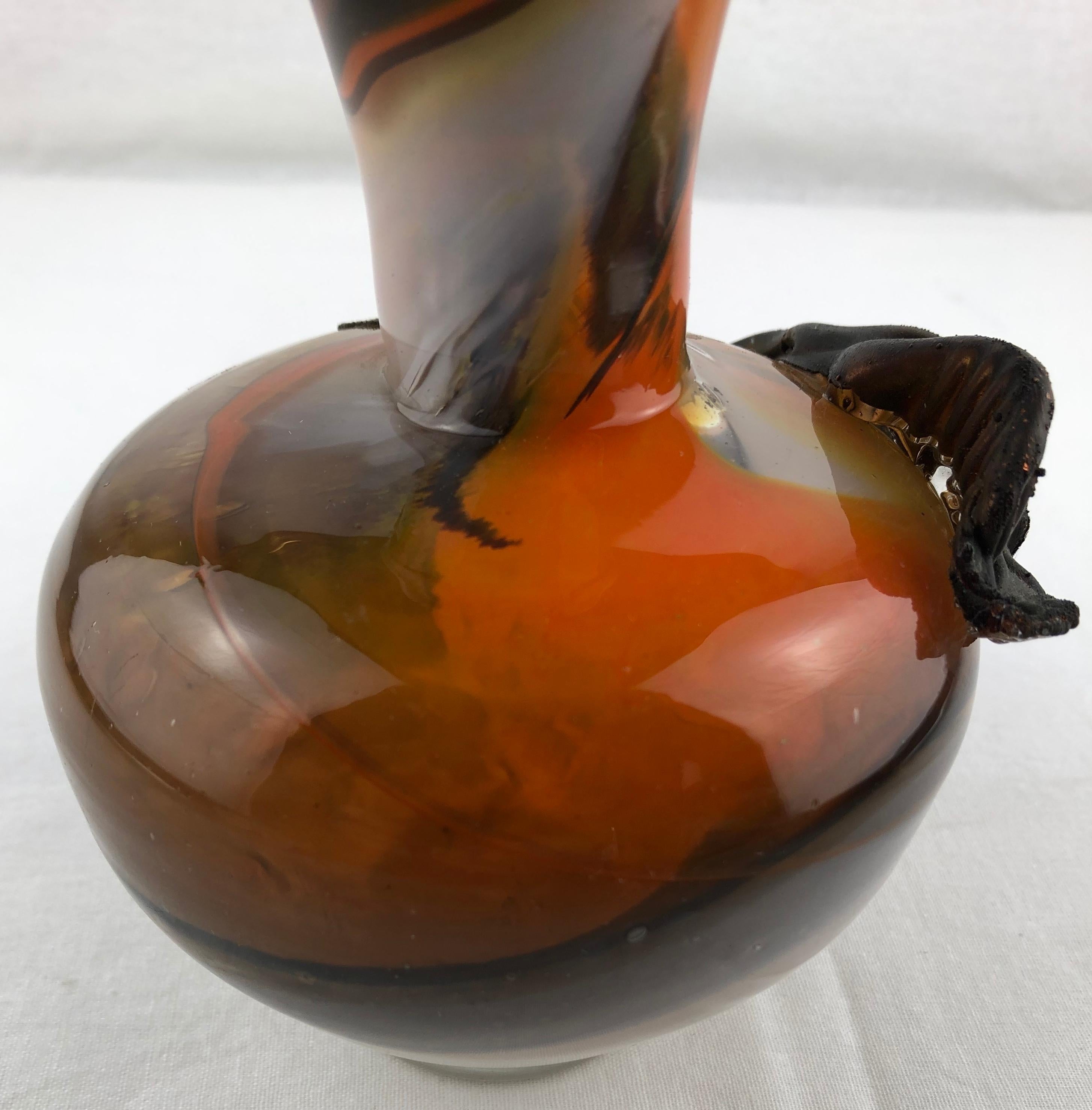 French Art Nouveau Style Art Glass Vase, Signed For Sale 3
