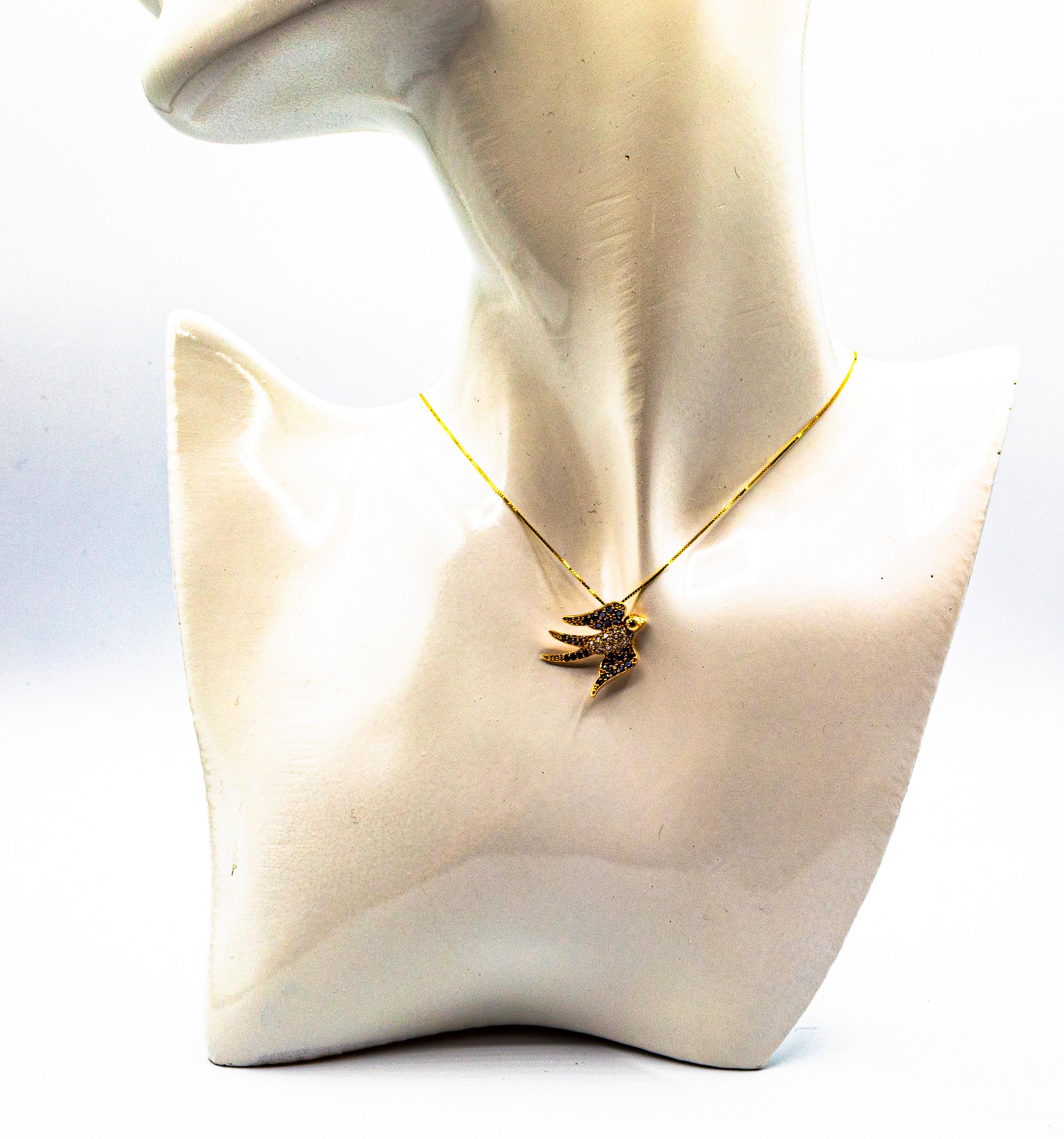Art Nouveau Style Black White Diamond Ruby Rose Gold Swallow Pendant Necklace For Sale 4