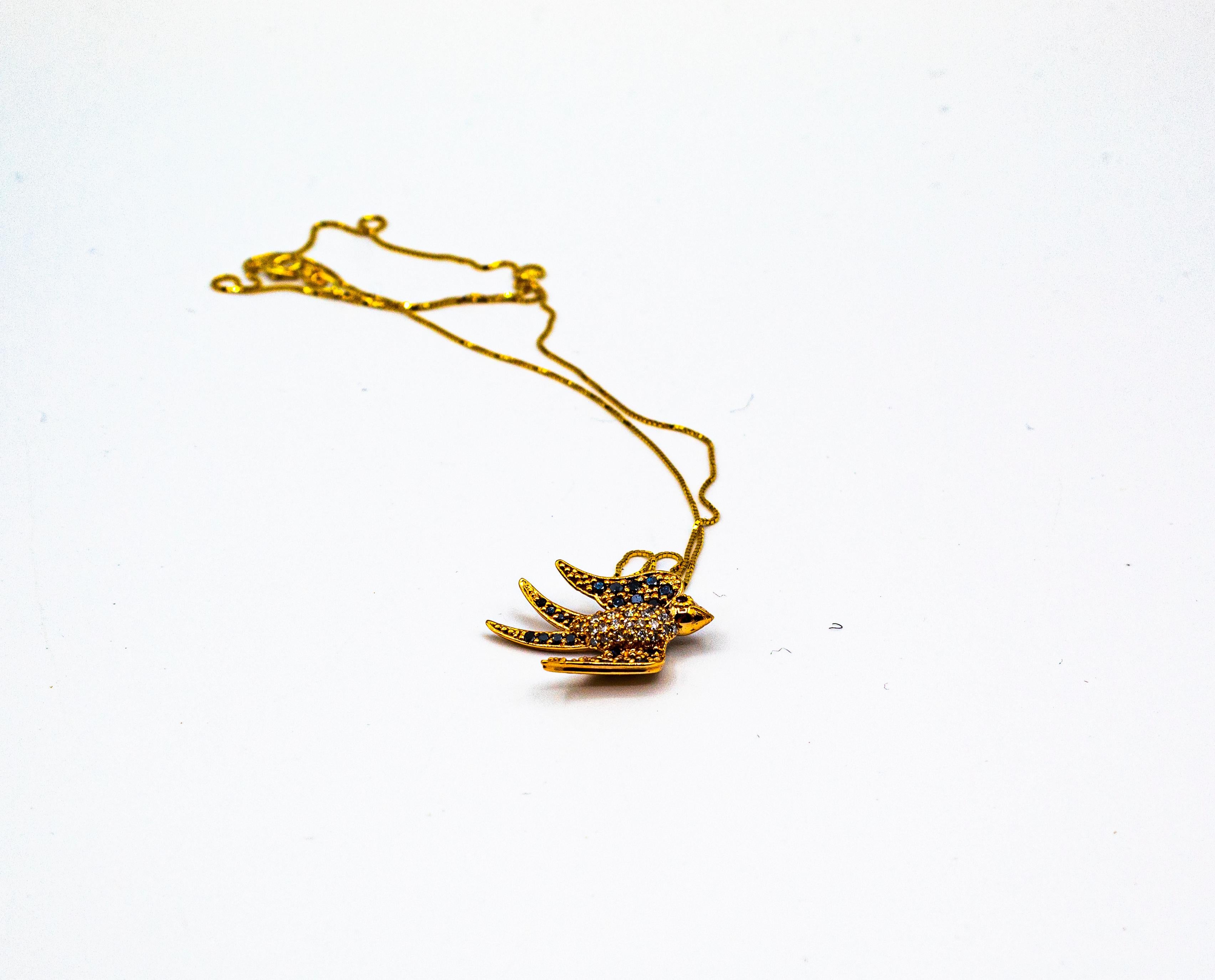 Women's or Men's Art Nouveau Style Black White Diamond Ruby Rose Gold Swallow Pendant Necklace For Sale