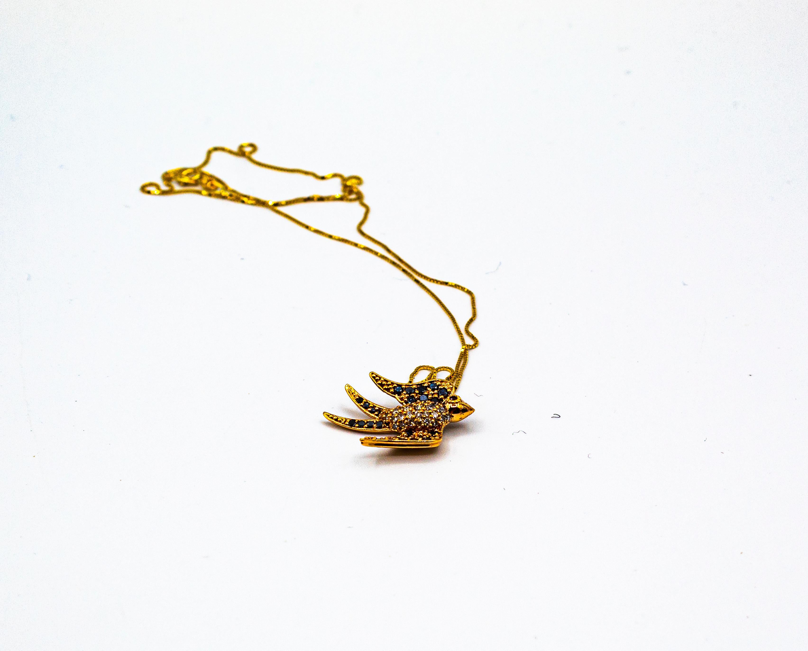 Collar Colgante Golondrina Estilo Art Nouveau Diamante Blanco Negro Rubí Oro Rosa en venta 1