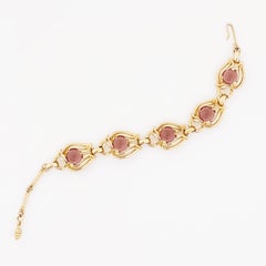 Art Nouveau Style Bracelet With Purple Glass Cabochons, 1960s