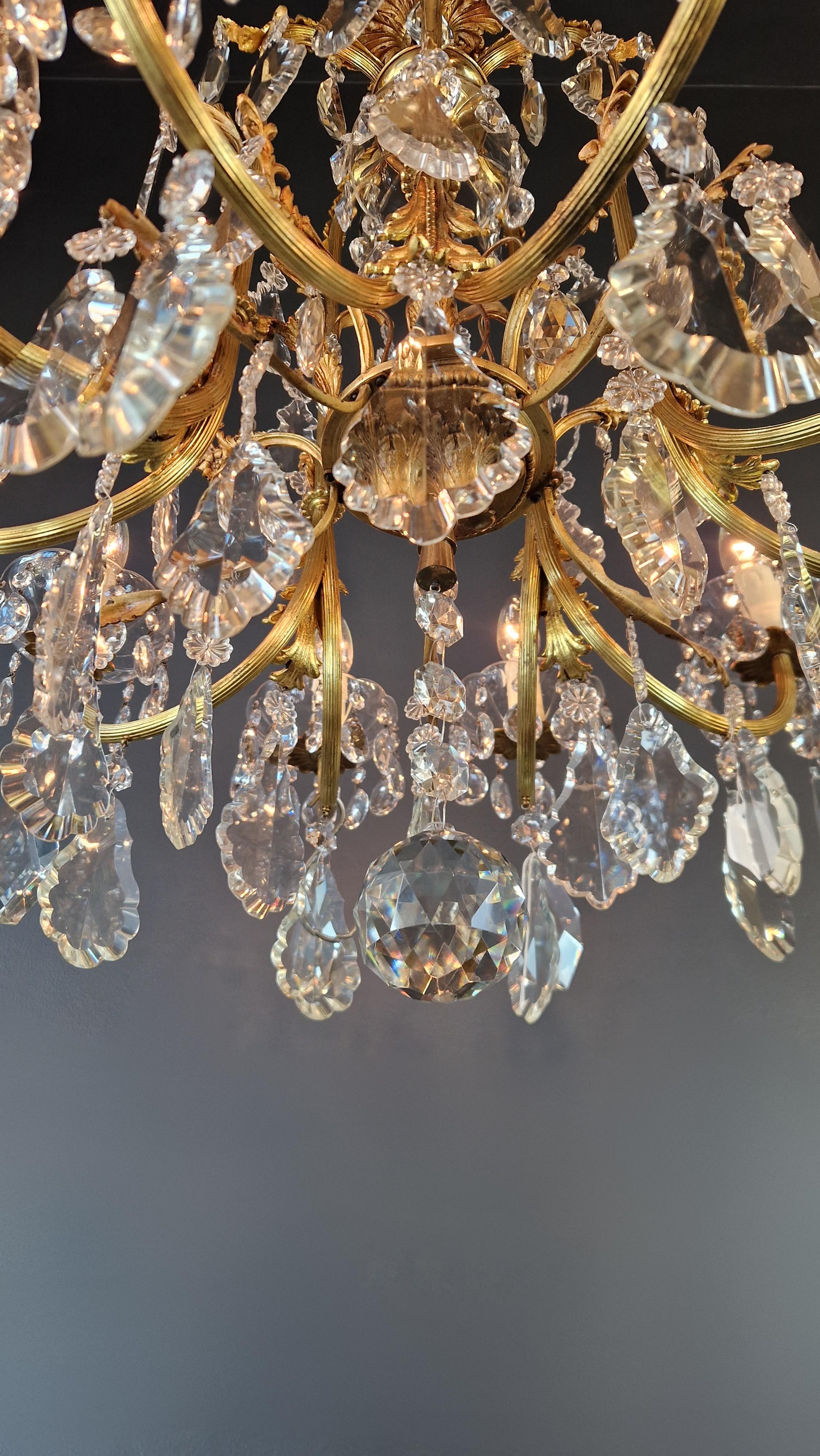 19th Century Art Nouveau Style Brass Crystal Chandelier Gold Art Deco 1920 For Sale