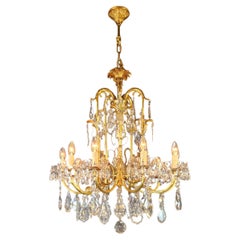 Antique Art Nouveau Style Brass Crystal Chandelier Gold Art Deco 1920