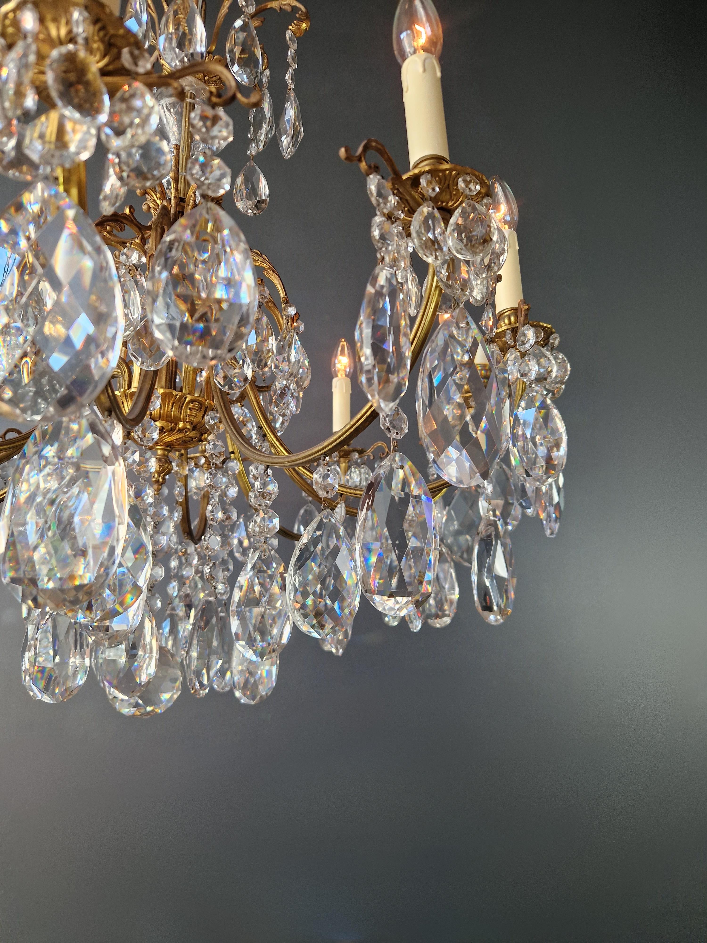 Art Nouveau Style Brass Crystal Chandelier Gold Foliage  For Sale 3