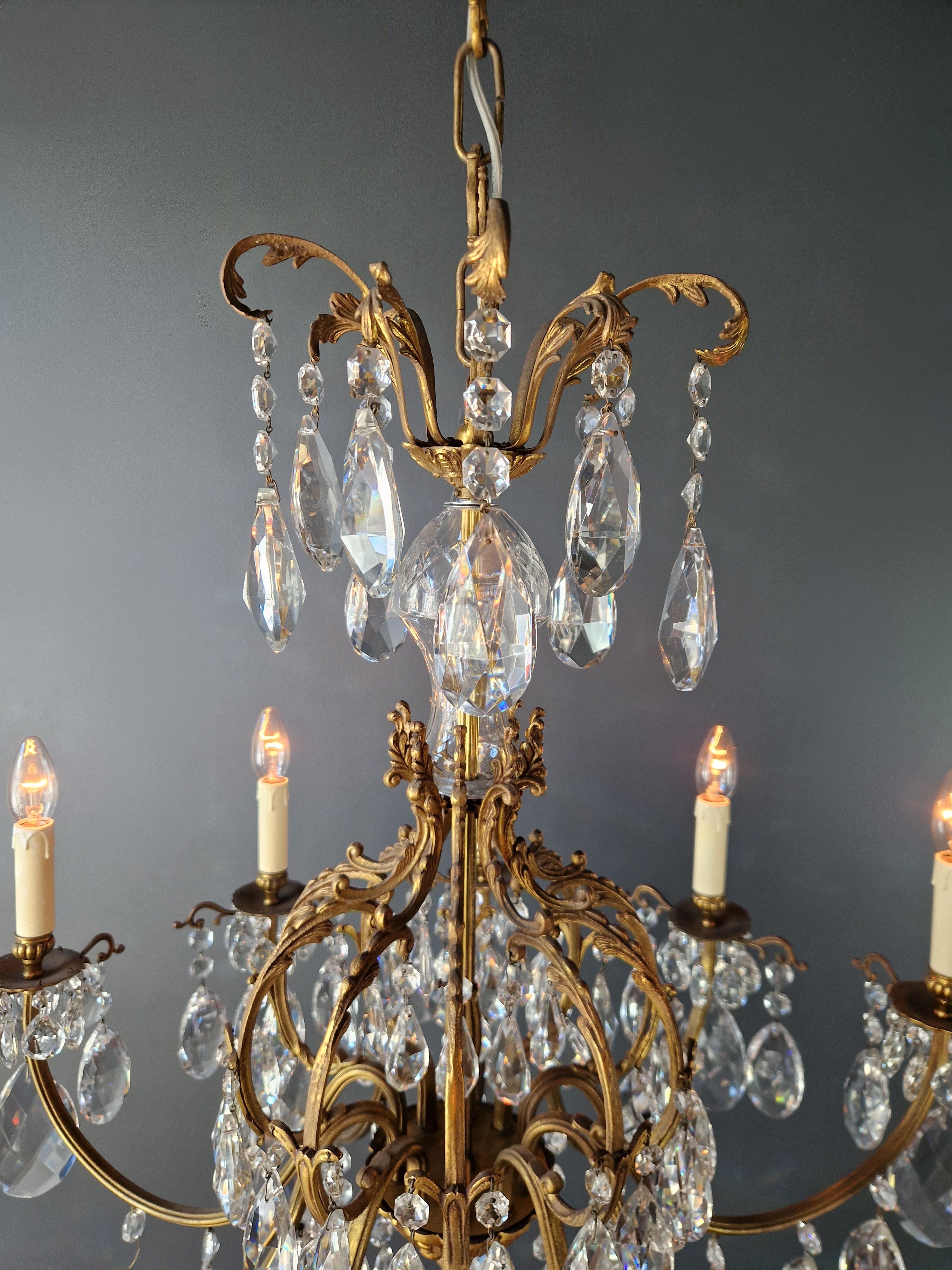 Art Nouveau Style Brass Crystal Chandelier Gold Foliage  For Sale 4