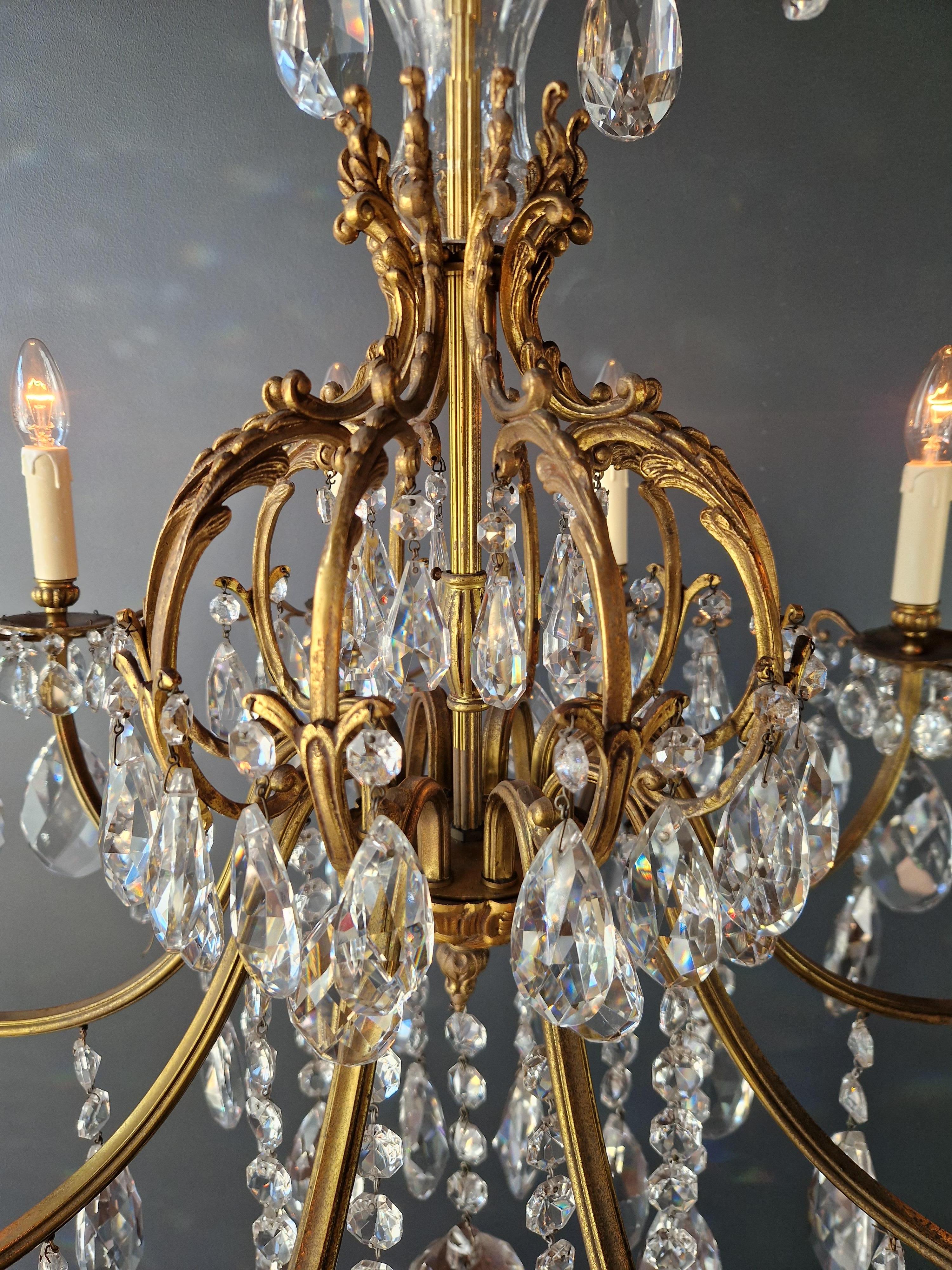 Art Nouveau Style Brass Crystal Chandelier Gold Foliage  For Sale 5