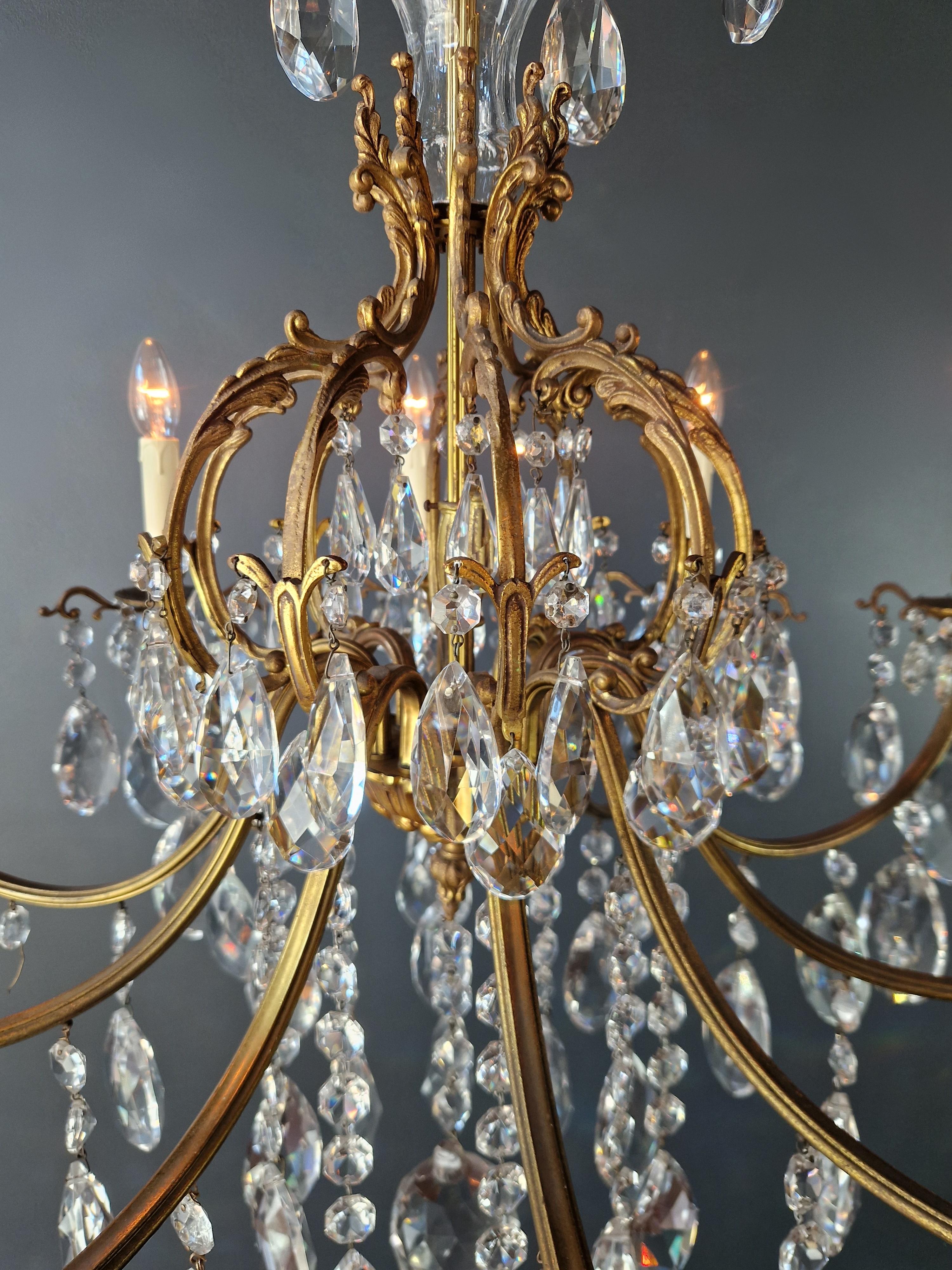Art Nouveau Style Brass Crystal Chandelier Gold Foliage  For Sale 6