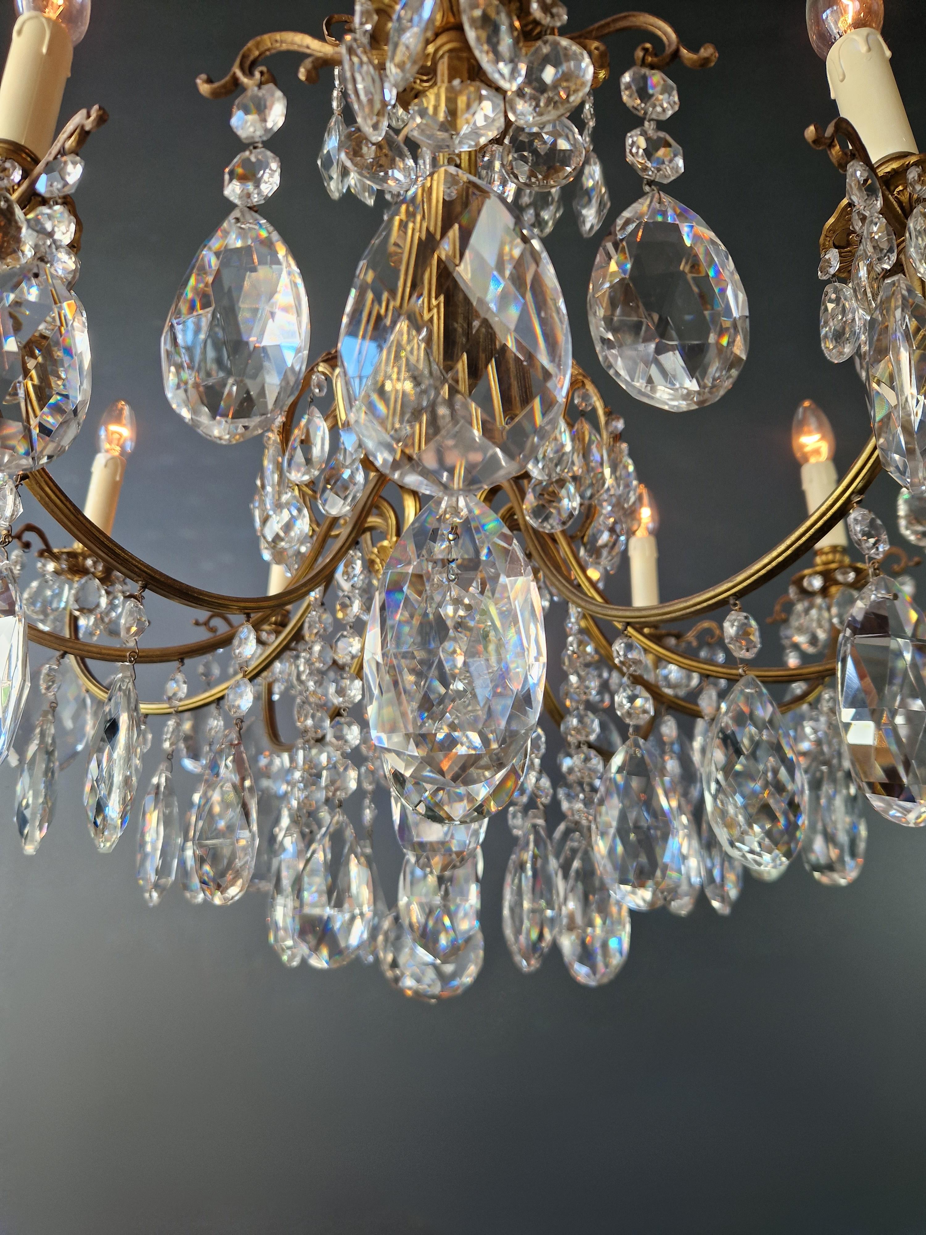 Art Nouveau Style Brass Crystal Chandelier Gold Foliage  For Sale 1
