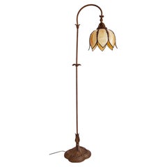 Art Nouveau Style Bridge Stained Glass Tulip Shade Floor Lamp