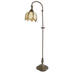 Art Nouveau Style Bridge Stained Glass Tulip Shade Floor Lamp