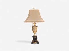 Jugendstil, Bronze, Ebenholz, Leinen, Tischlampen, Frankreich, 1920er Jahre