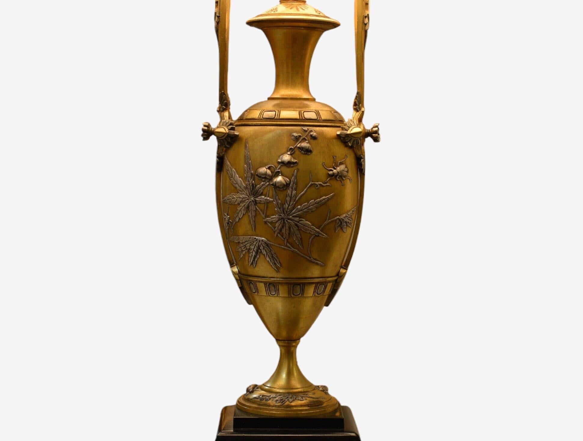 Art Nouveau Style, Bronze, Ebony, Linen, Table Lamps, France, 1920s In Good Condition For Sale In Manhasset, NY