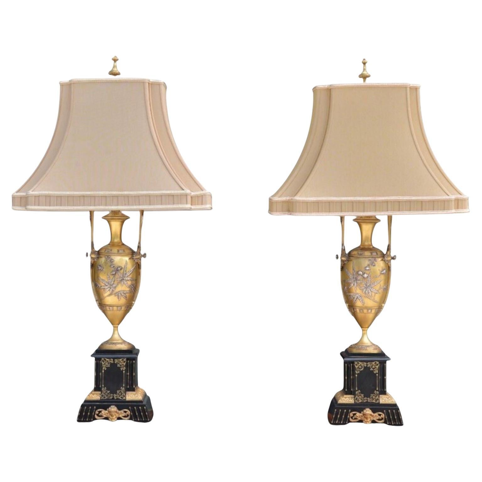 Art Nouveau Style, Bronze, Ebony, Linen, Table Lamps, France, 1920s For Sale