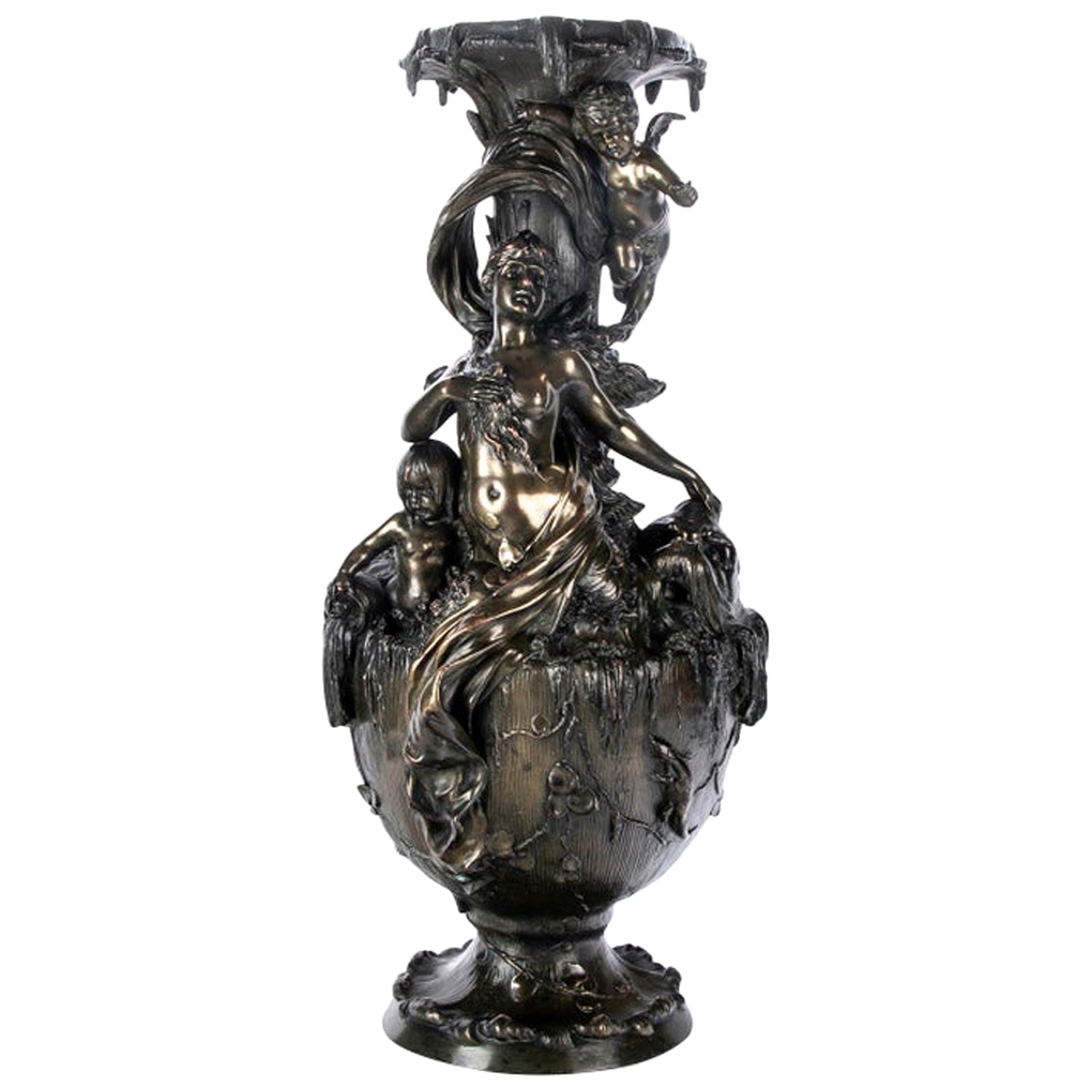Art Nouveau Style Bronze Finish Copper Figural Fountain Element For Sale