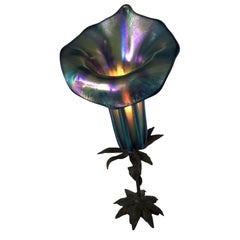 Art Nouveau Style Bronze Lilly Table Lamp W/ Bell Shade