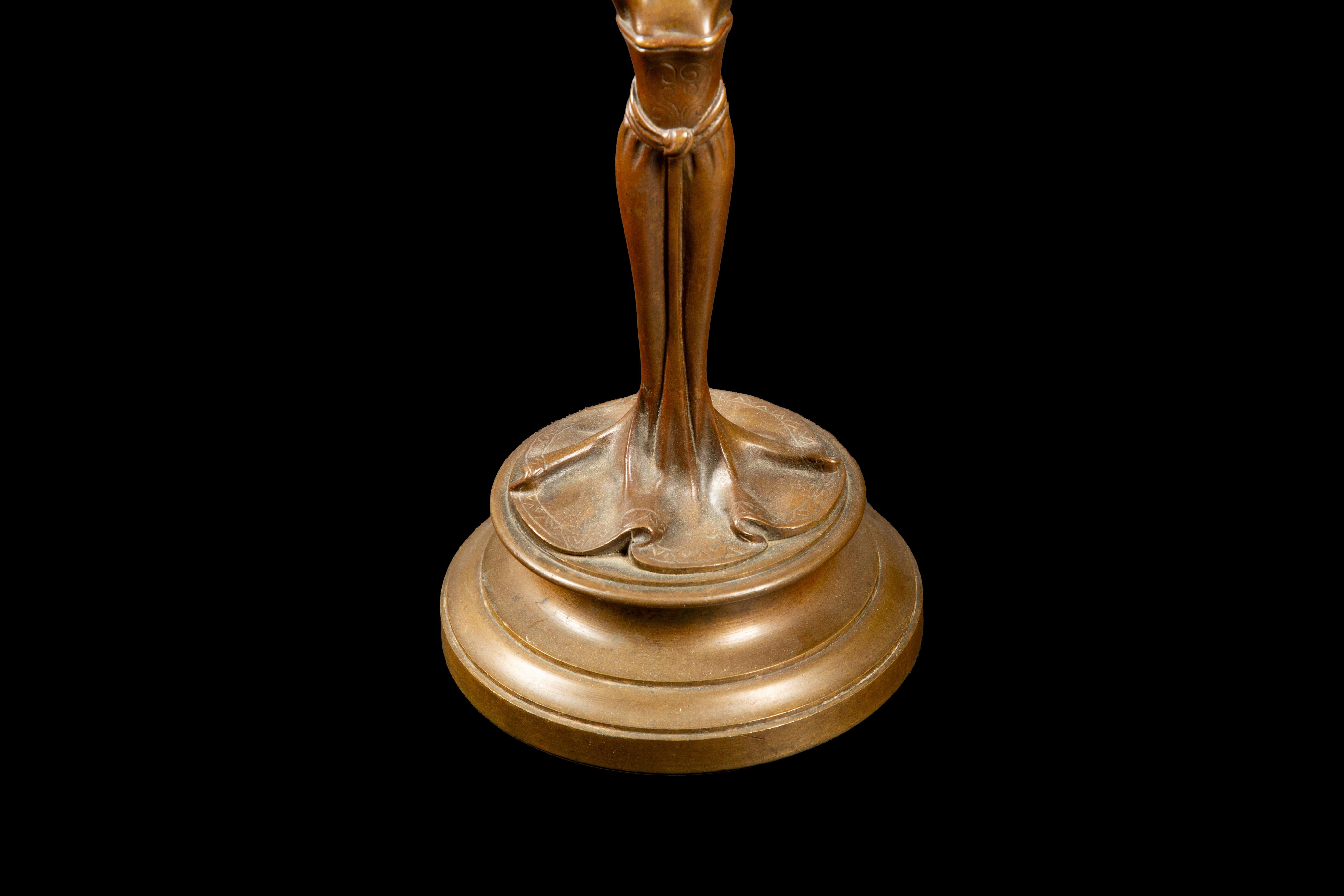 20th Century Art Nouveau Style Bronze of a Woman Holding an Urn 10.5
