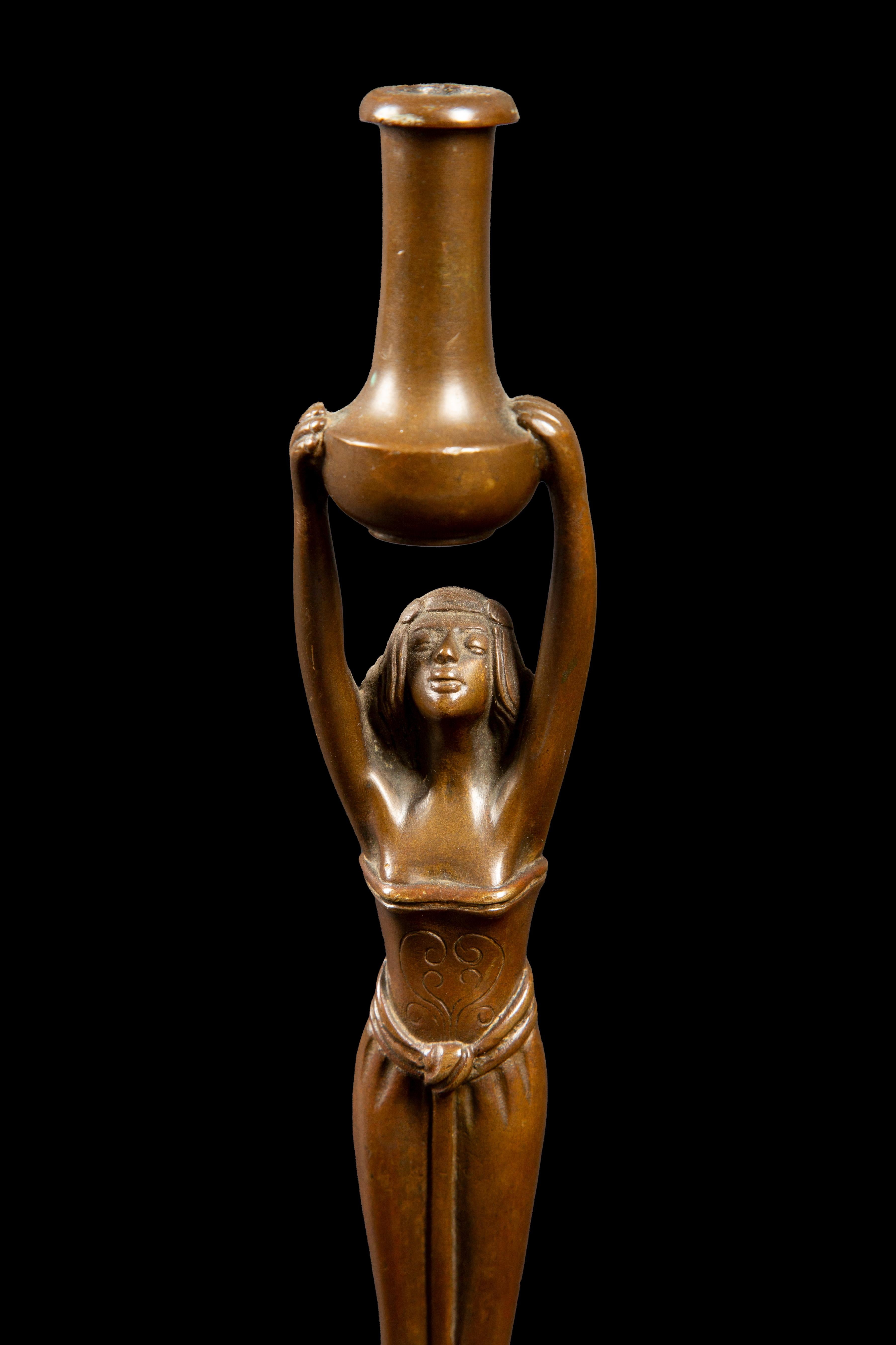 Art Nouveau Style Bronze of a Woman Holding an Urn 10.5