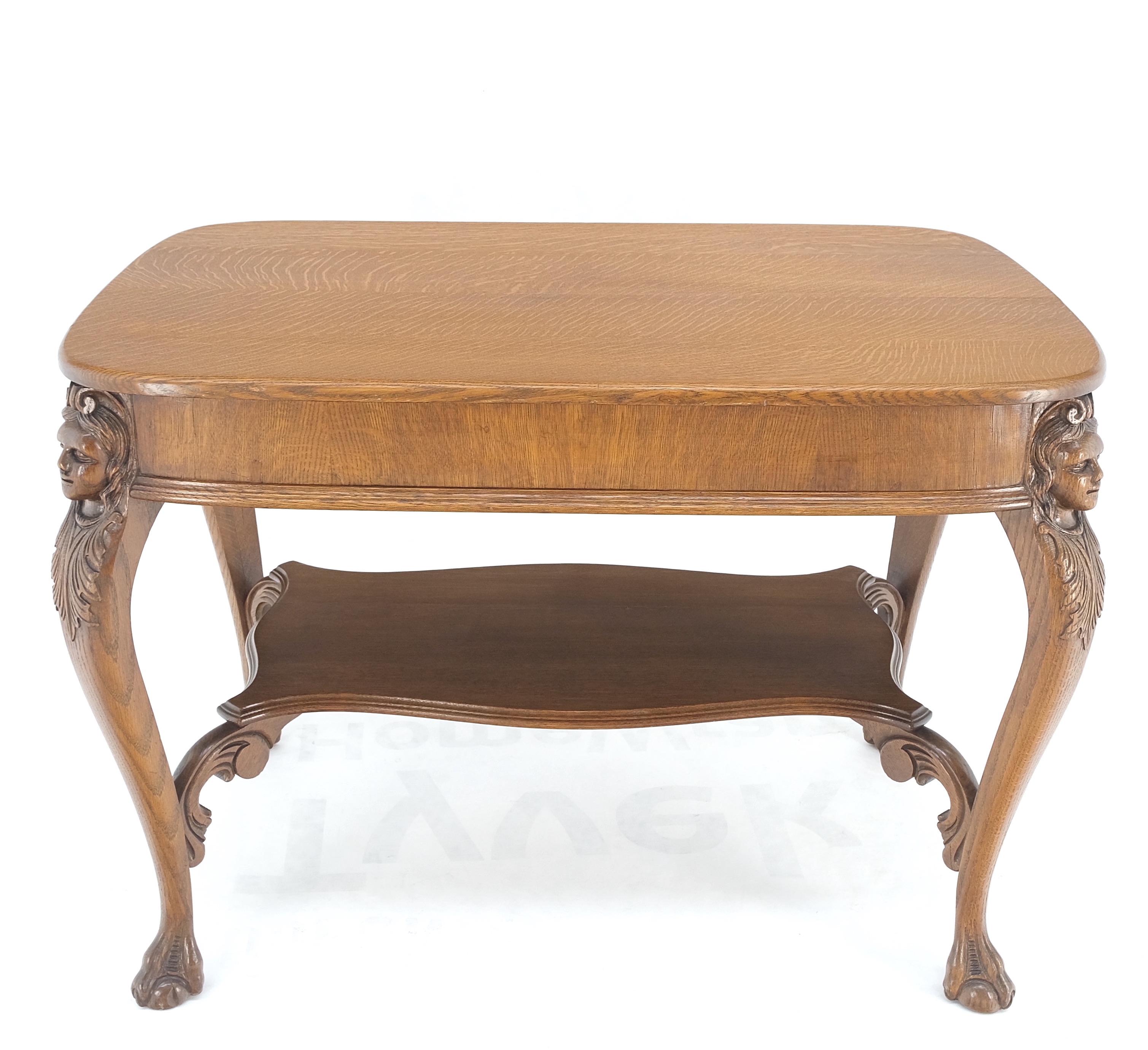 Art Nouveau Style Carved Faces Ball & Claw Feet Rounded Oak Desk Writing Table For Sale 10