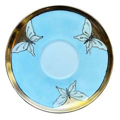 Art Nouveau Style Cermaic Butterfly Plate in Blue and Gold by Paul McCobb