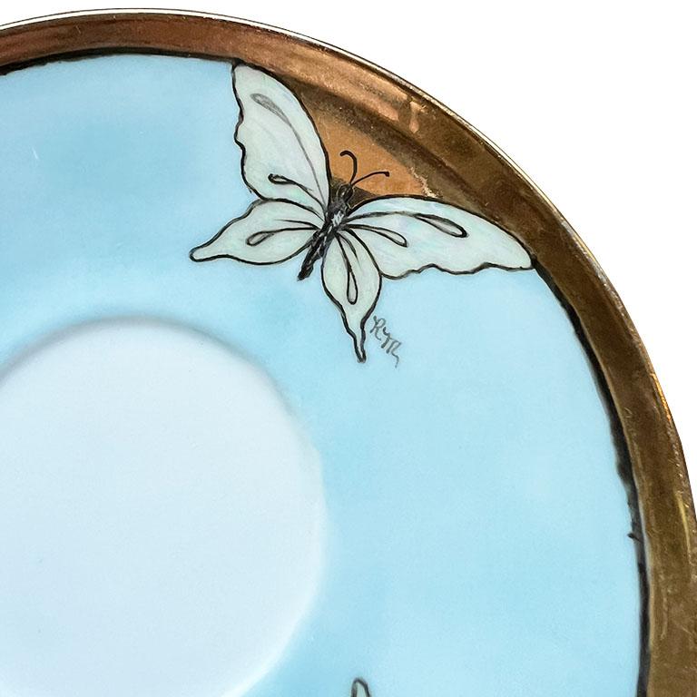 Japanese Art Nouveau Style Cermaic Butterfly Plate in Blue and Gold by Paul McCobb