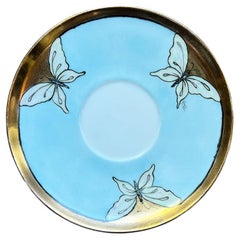 Art Nouveau Style Cermaic Butterfly Plate in Blue and Gold by Paul McCobb