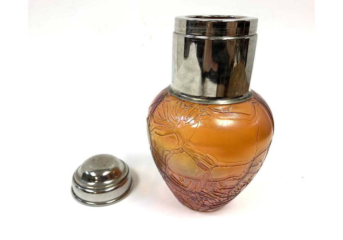 Silver Plate Art Nouveau Style Colored Glass Jar With Silverplate Lid For Sale