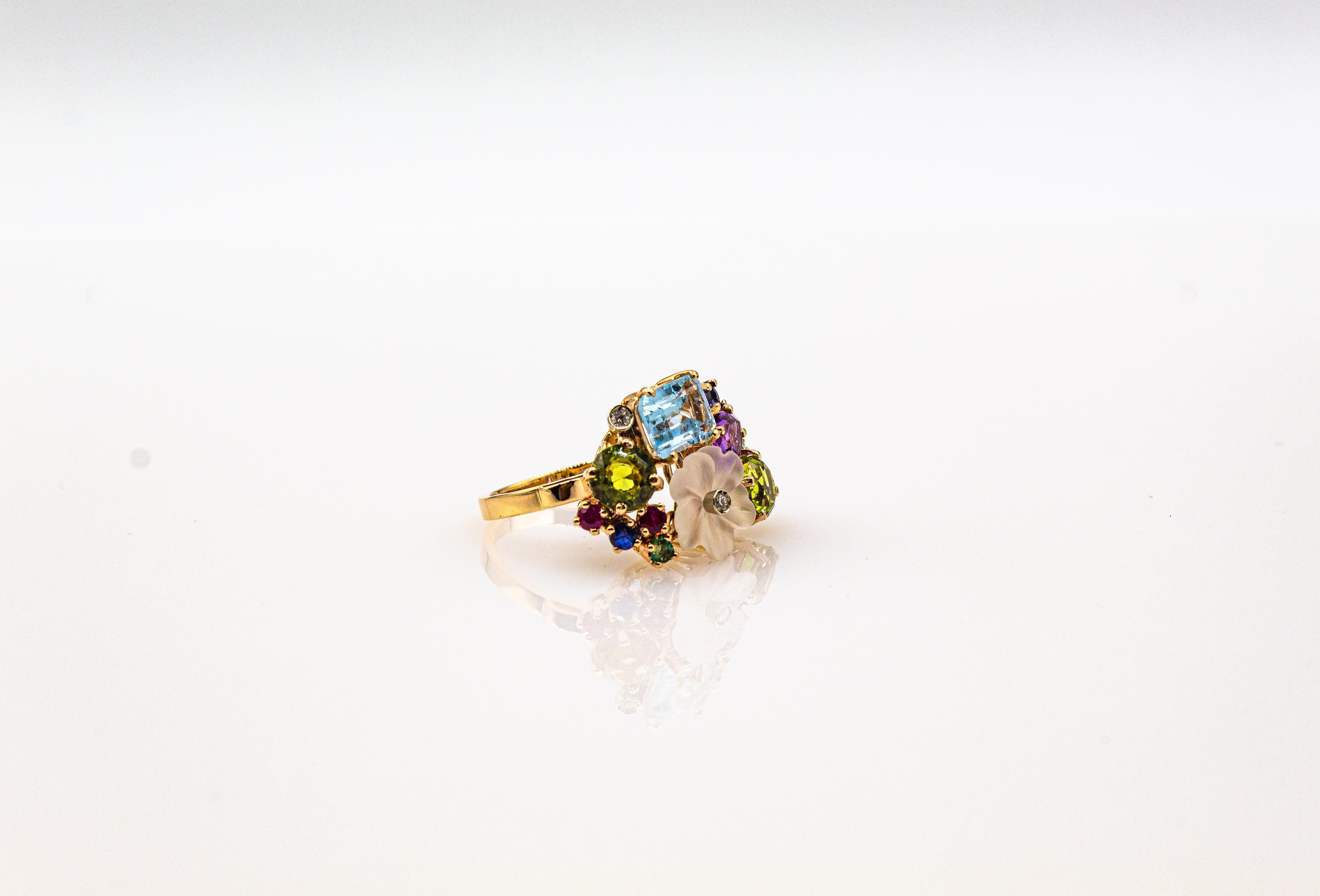 Art Nouveau Style Diamond Emerald Ruby Sapphire Amethyst Cocktail “Flowers” Ring For Sale 6