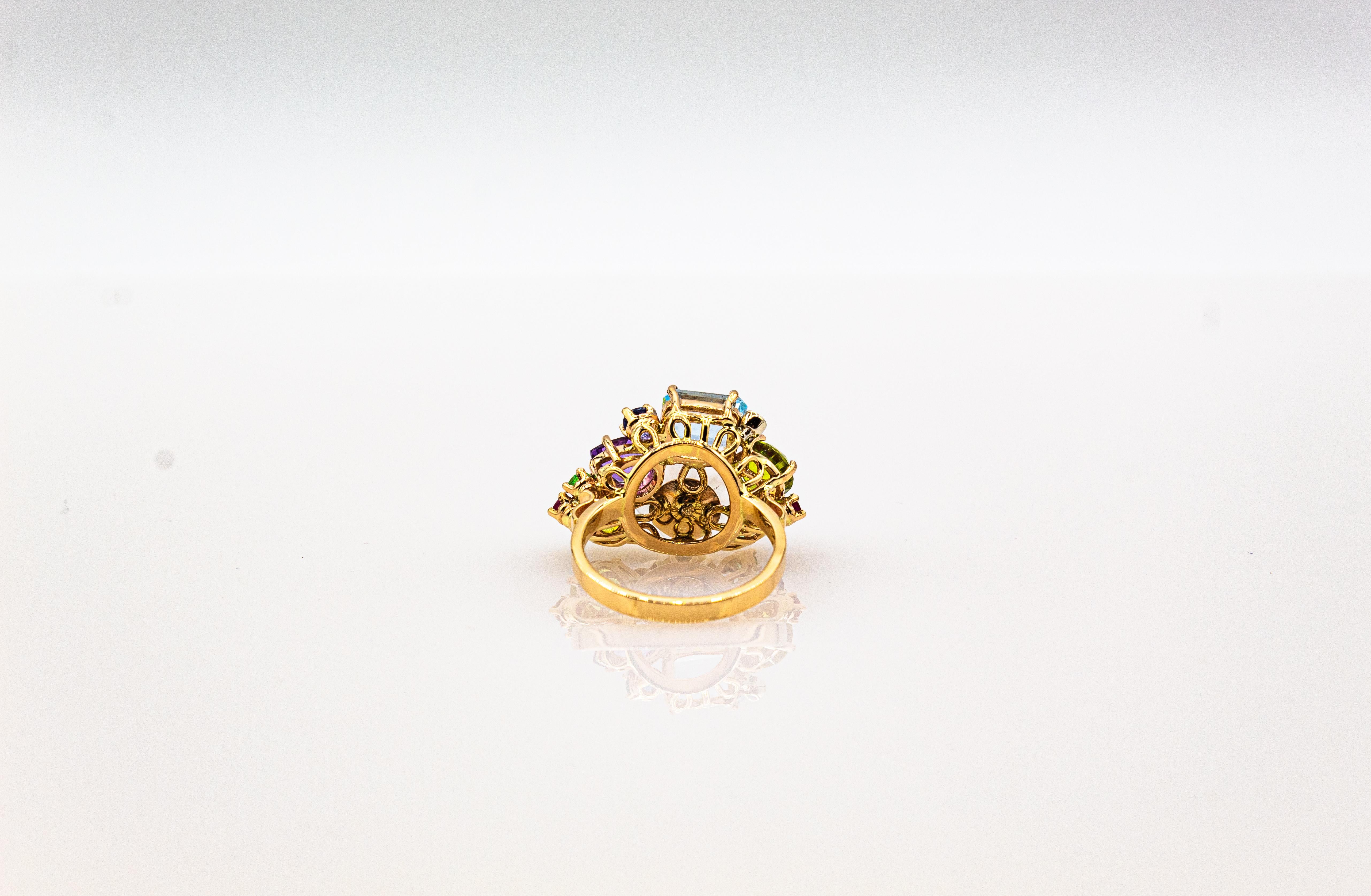 Art Nouveau Style Diamond Emerald Ruby Sapphire Amethyst Cocktail “Flowers” Ring 7