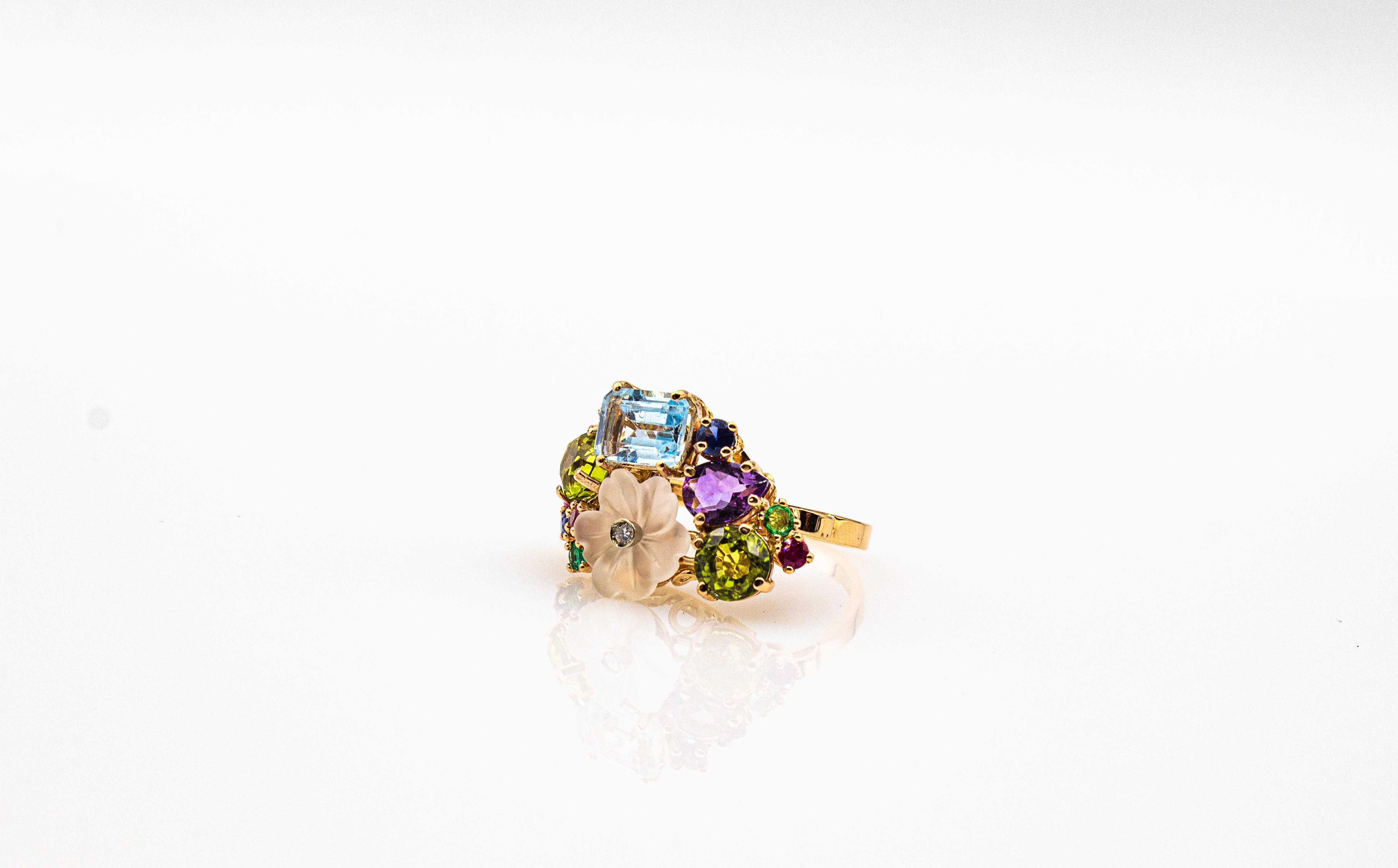 Art Nouveau Style Diamond Emerald Ruby Sapphire Amethyst Cocktail “Flowers” Ring For Sale 8