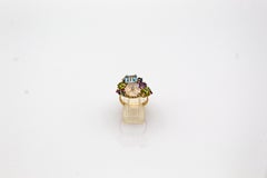 Art Nouveau Style Diamond Emerald Ruby Sapphire Amethyst Cocktail “Flowers” Ring