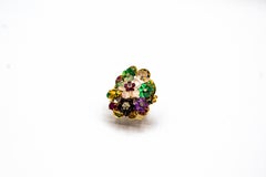 Art Nouveau Style Diamond Emerald Ruby Sapphire Amethyst Cocktail “Flowers” Ring