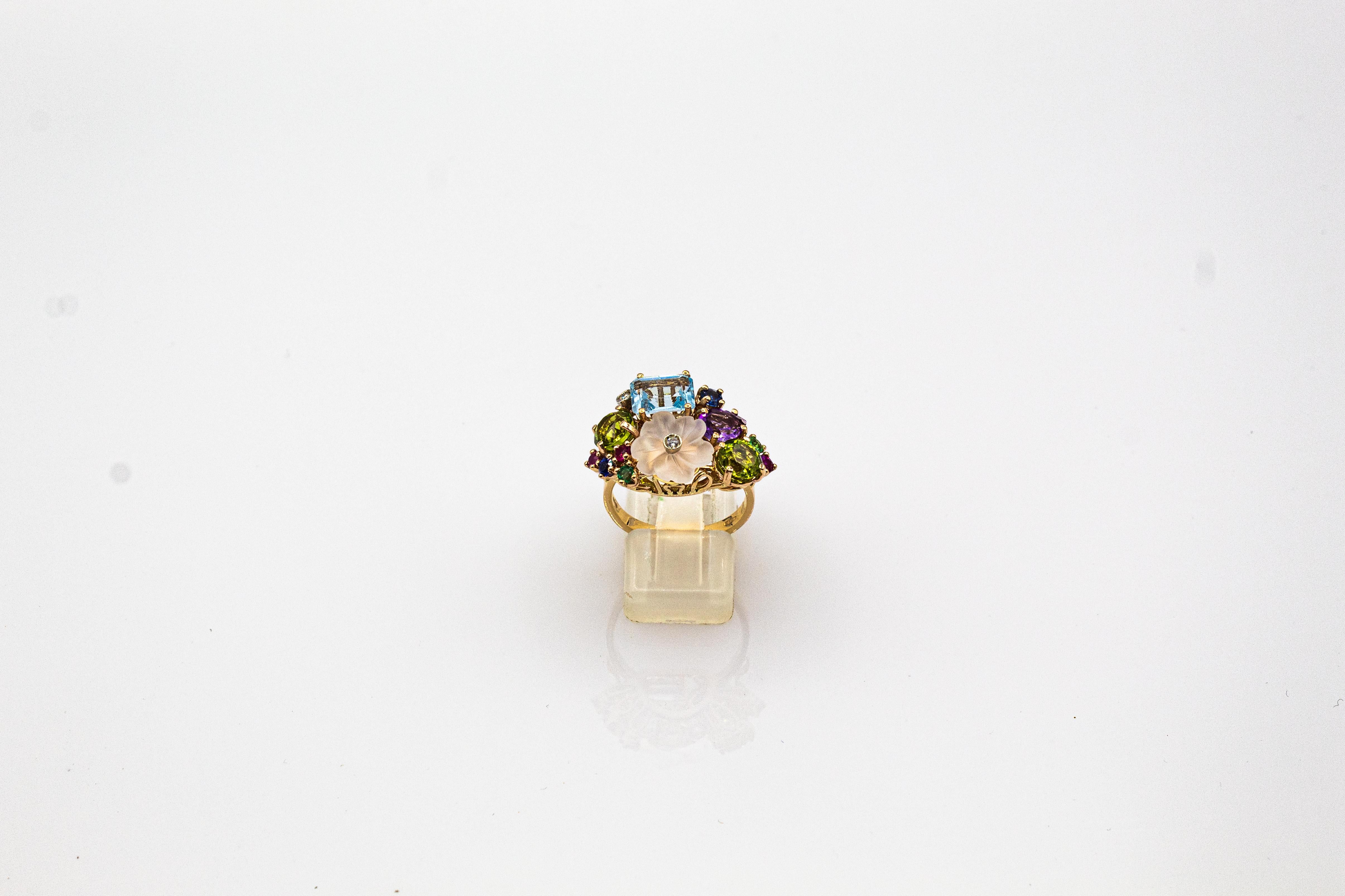 Brilliant Cut Art Nouveau Style Diamond Emerald Ruby Sapphire Amethyst Cocktail “Flowers” Ring For Sale