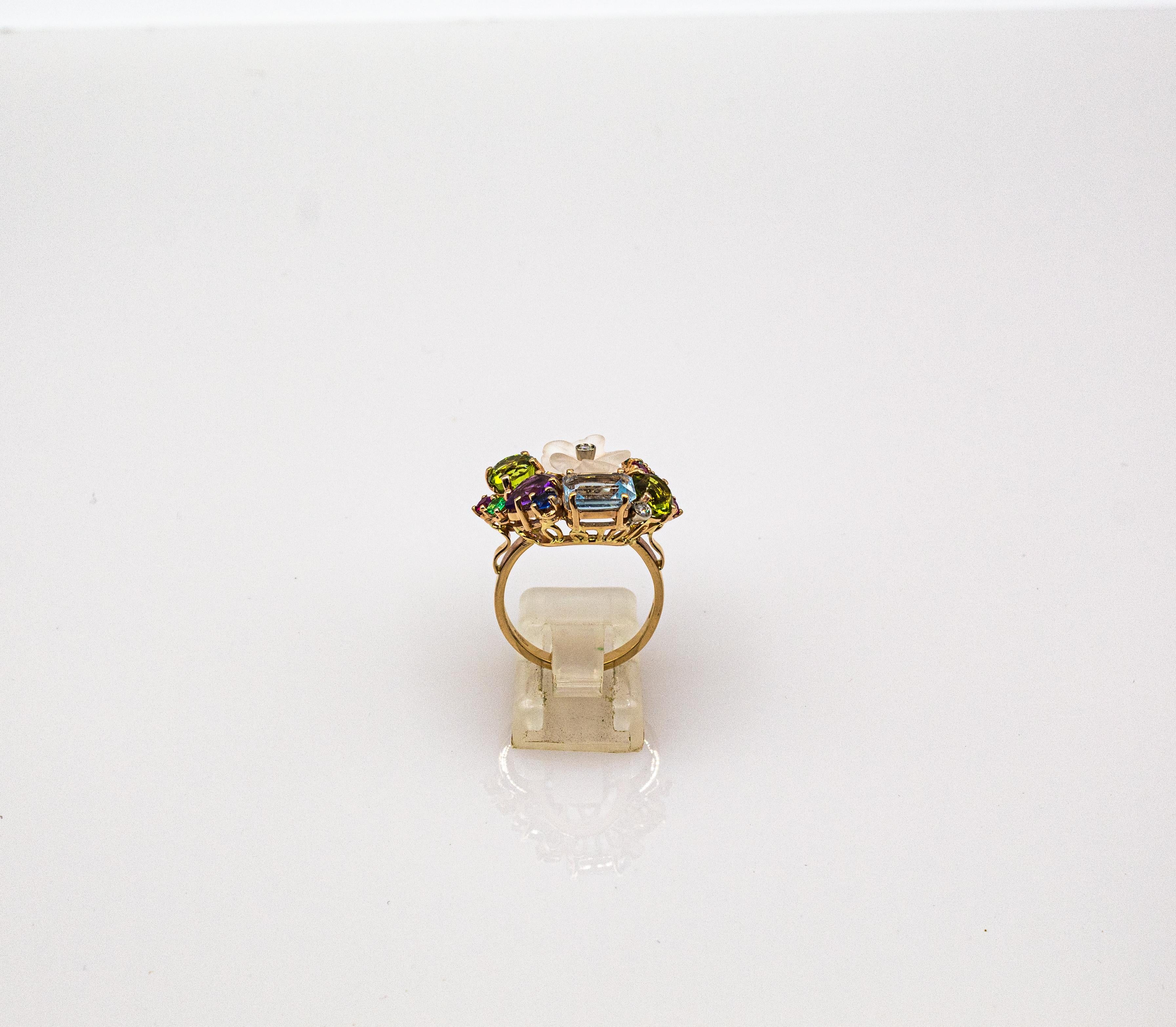 Women's or Men's Art Nouveau Style Diamond Emerald Ruby Sapphire Amethyst Cocktail “Flowers” Ring For Sale