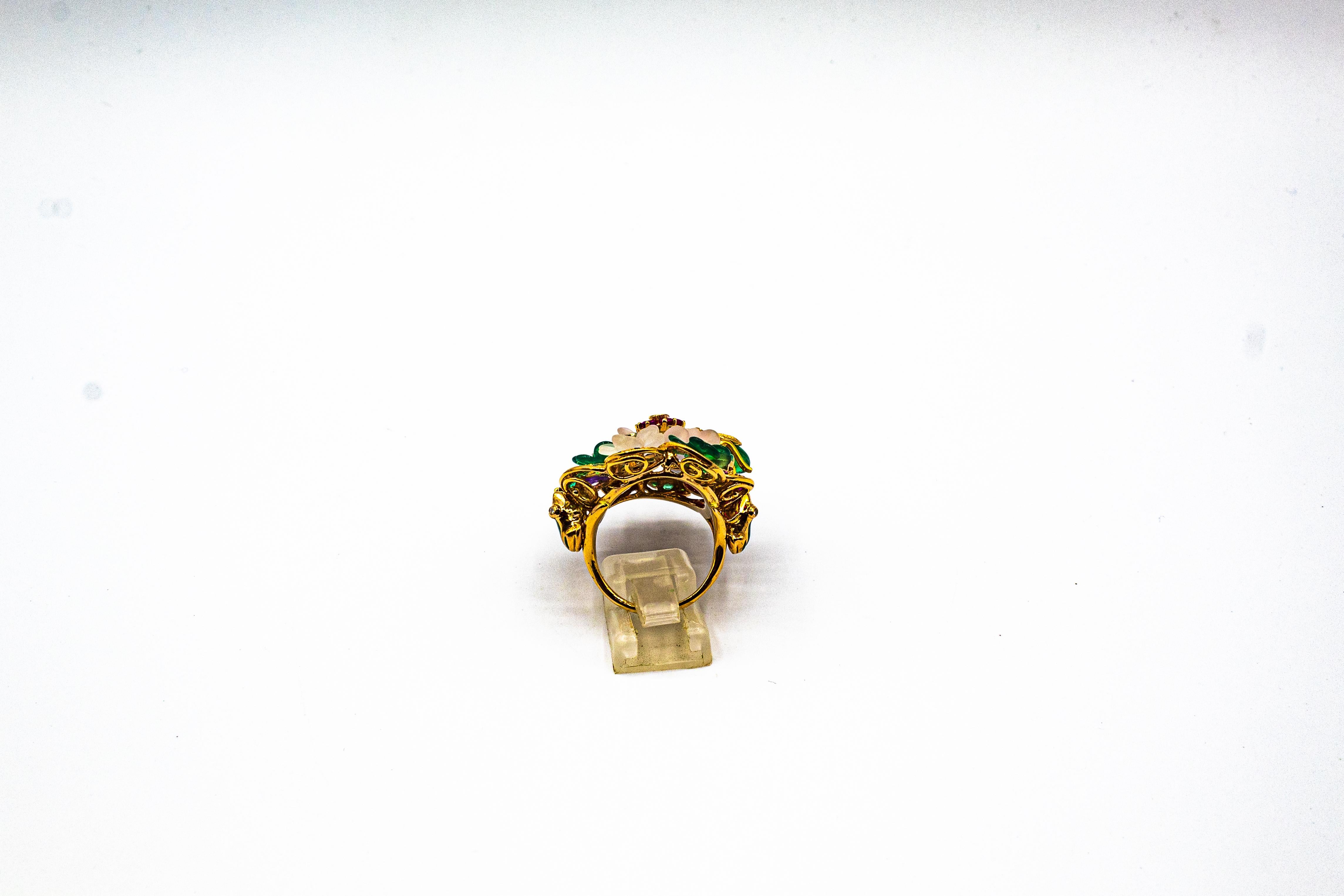 Art Nouveau Style Diamond Emerald Ruby Sapphire Amethyst Cocktail “Flowers” Ring 2