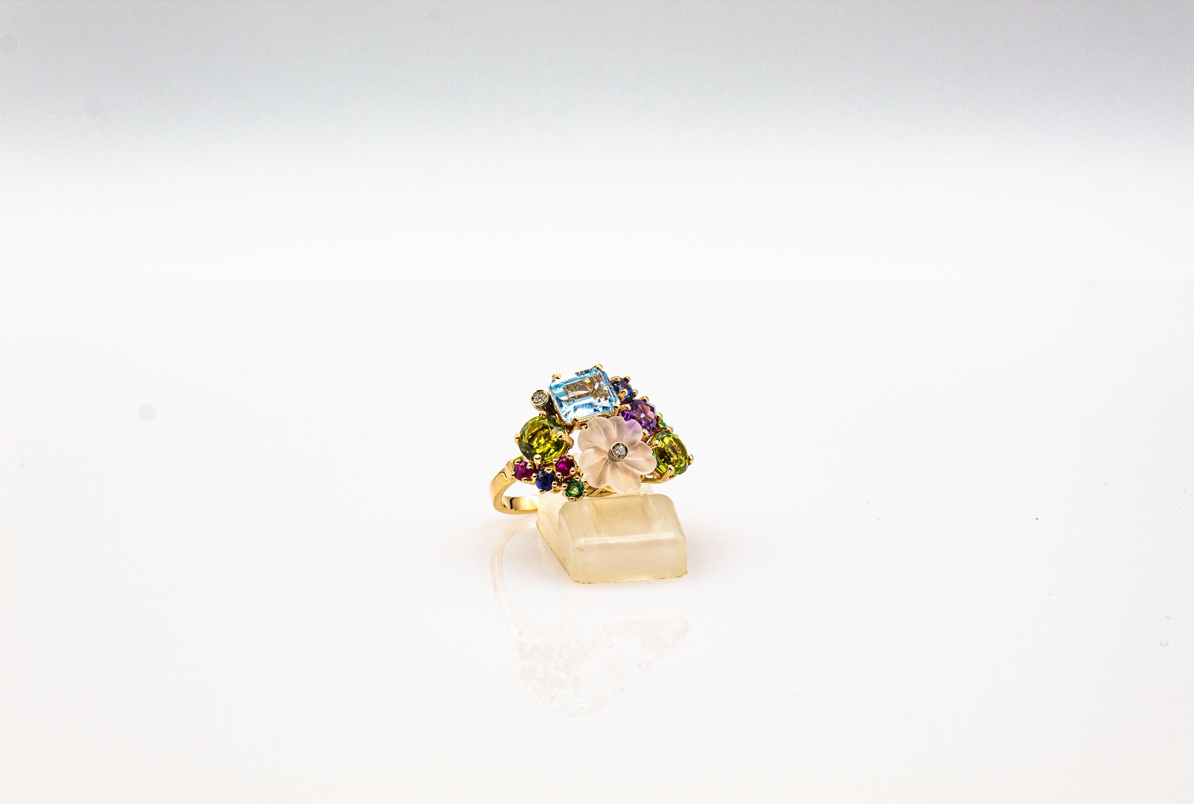 Art Nouveau Style Diamond Emerald Ruby Sapphire Amethyst Cocktail “Flowers” Ring 1