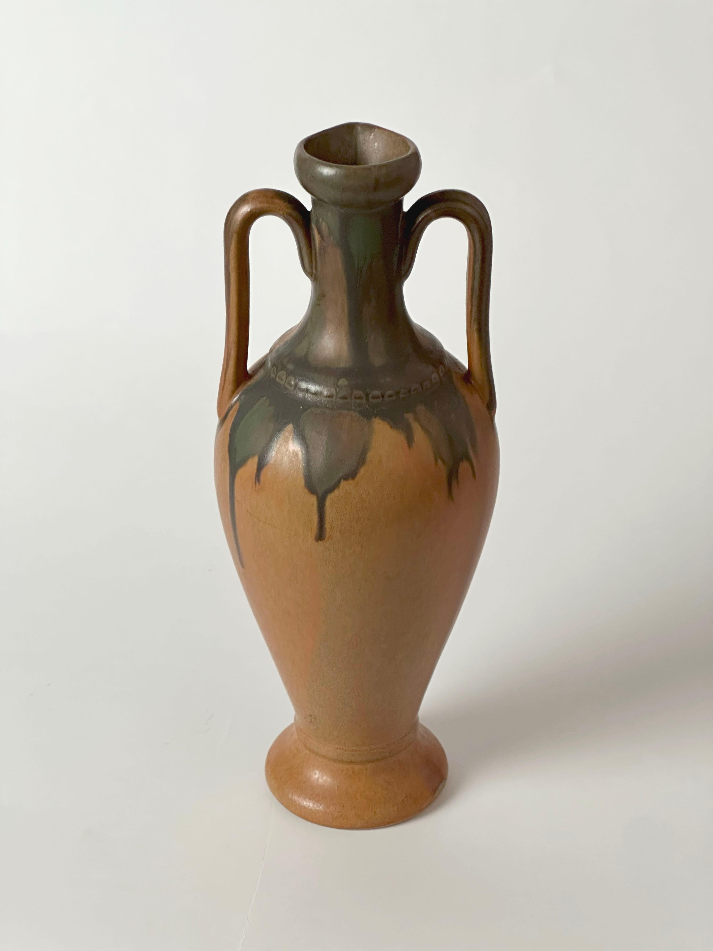 20th Century Art Nouveau Style Double Handled Pottery Vessel by Denbac, France circa 1947 For Sale
