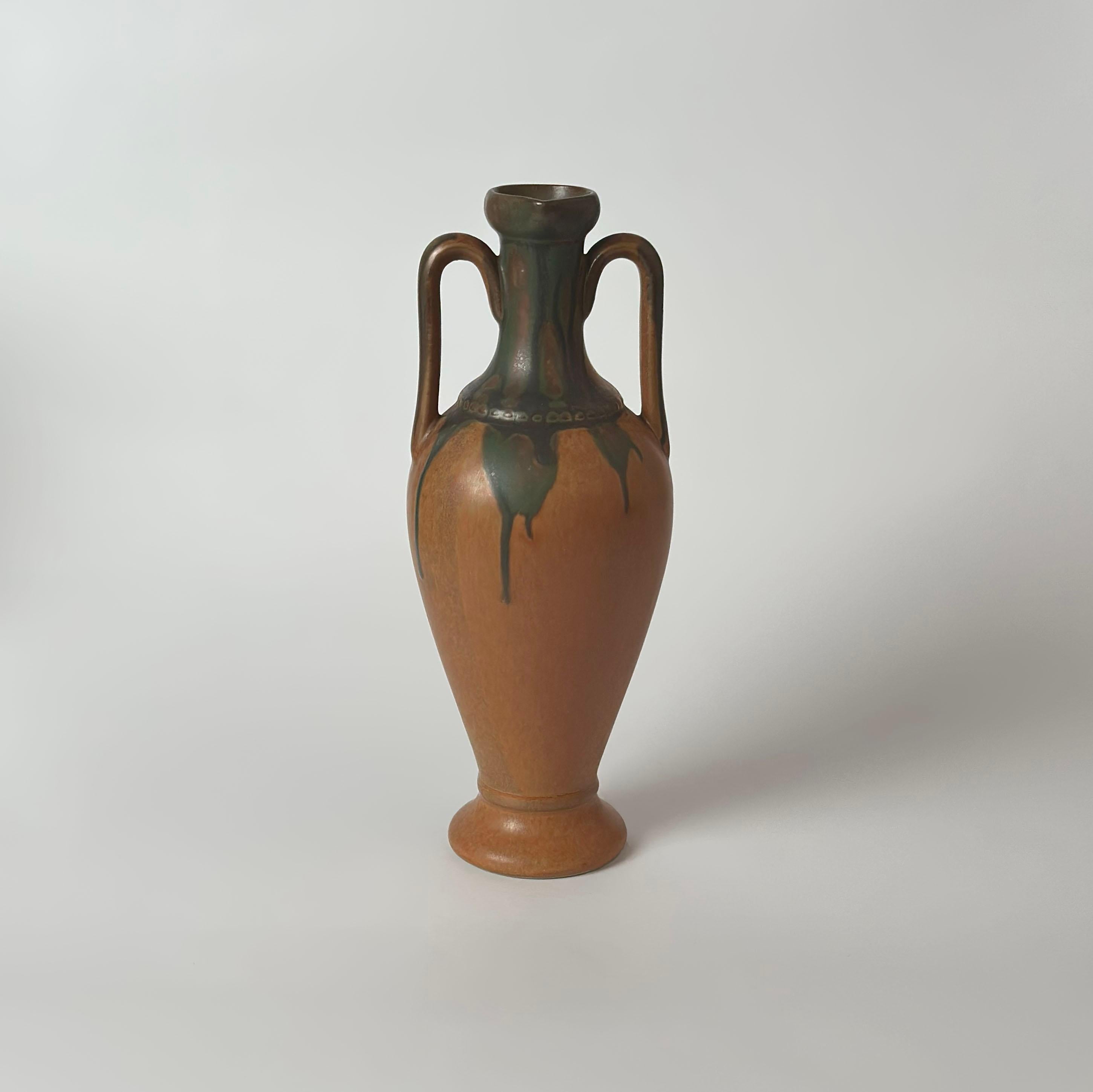 Art Nouveau Style Double Handled Pottery Vessel by Denbac, France circa 1947 For Sale 1